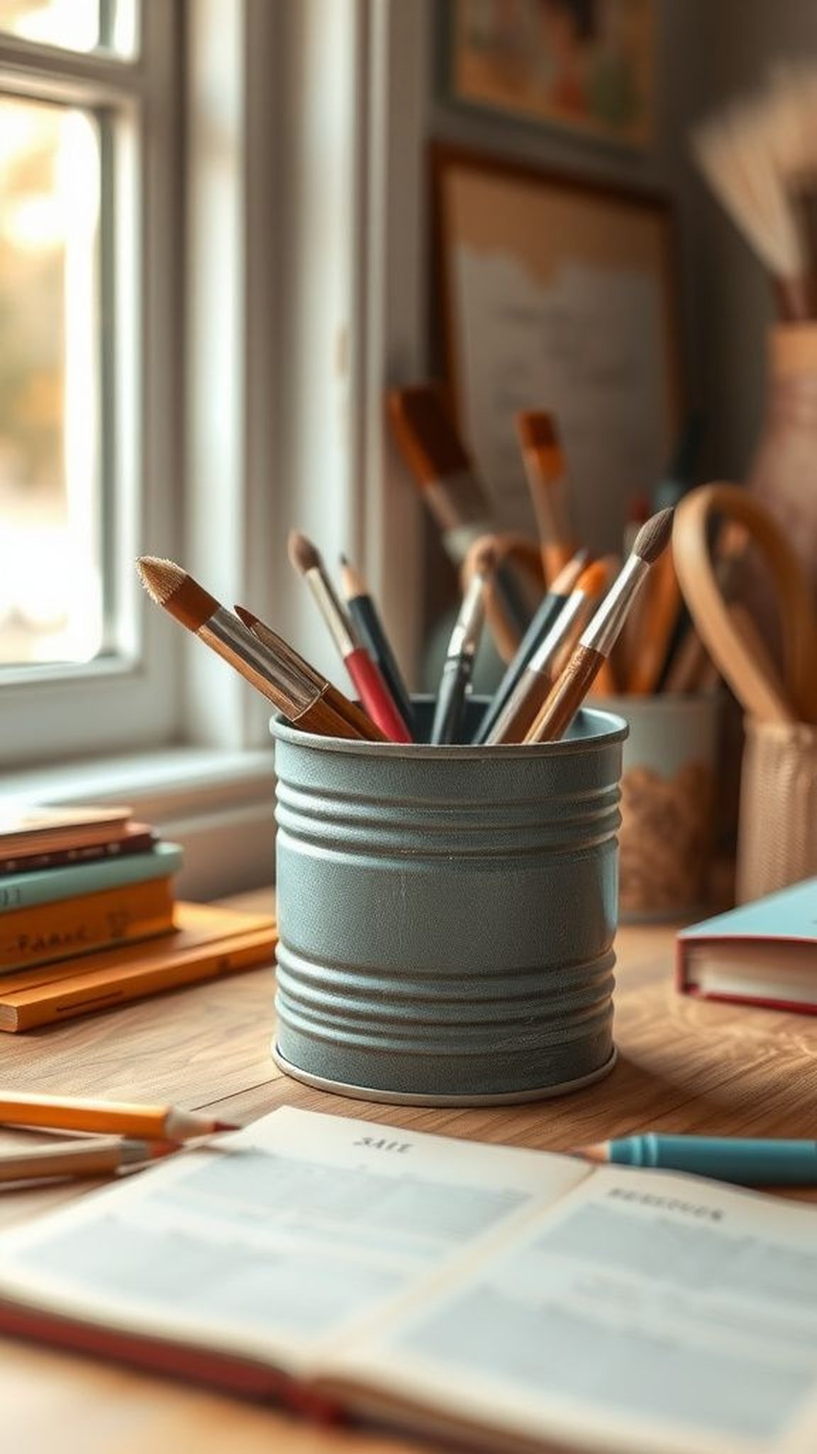 Chalk-finished desk organizer with vintage feel