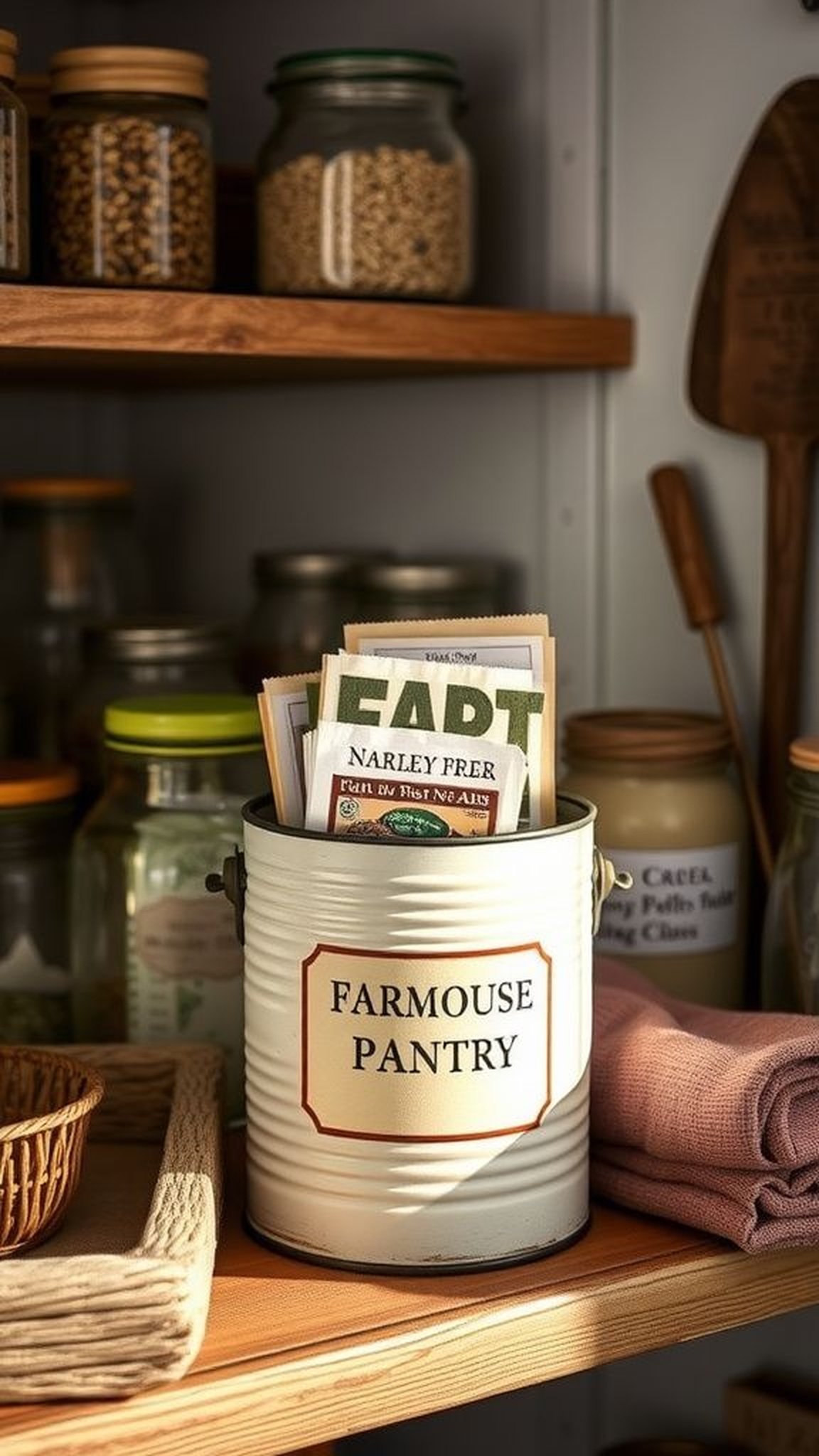 Seed packet storage in a painted can jar