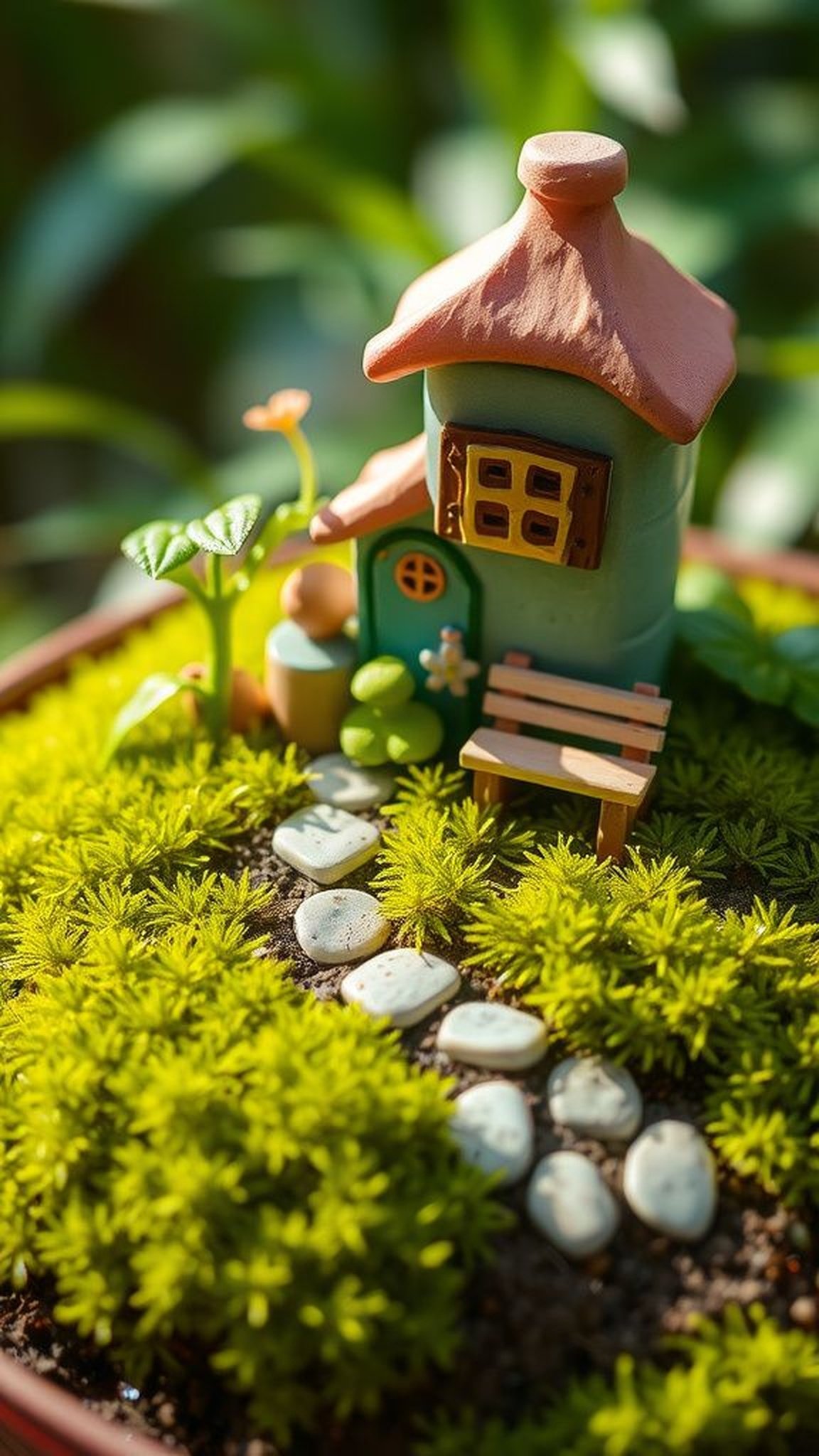 Tiny fairy garden inside a painted can