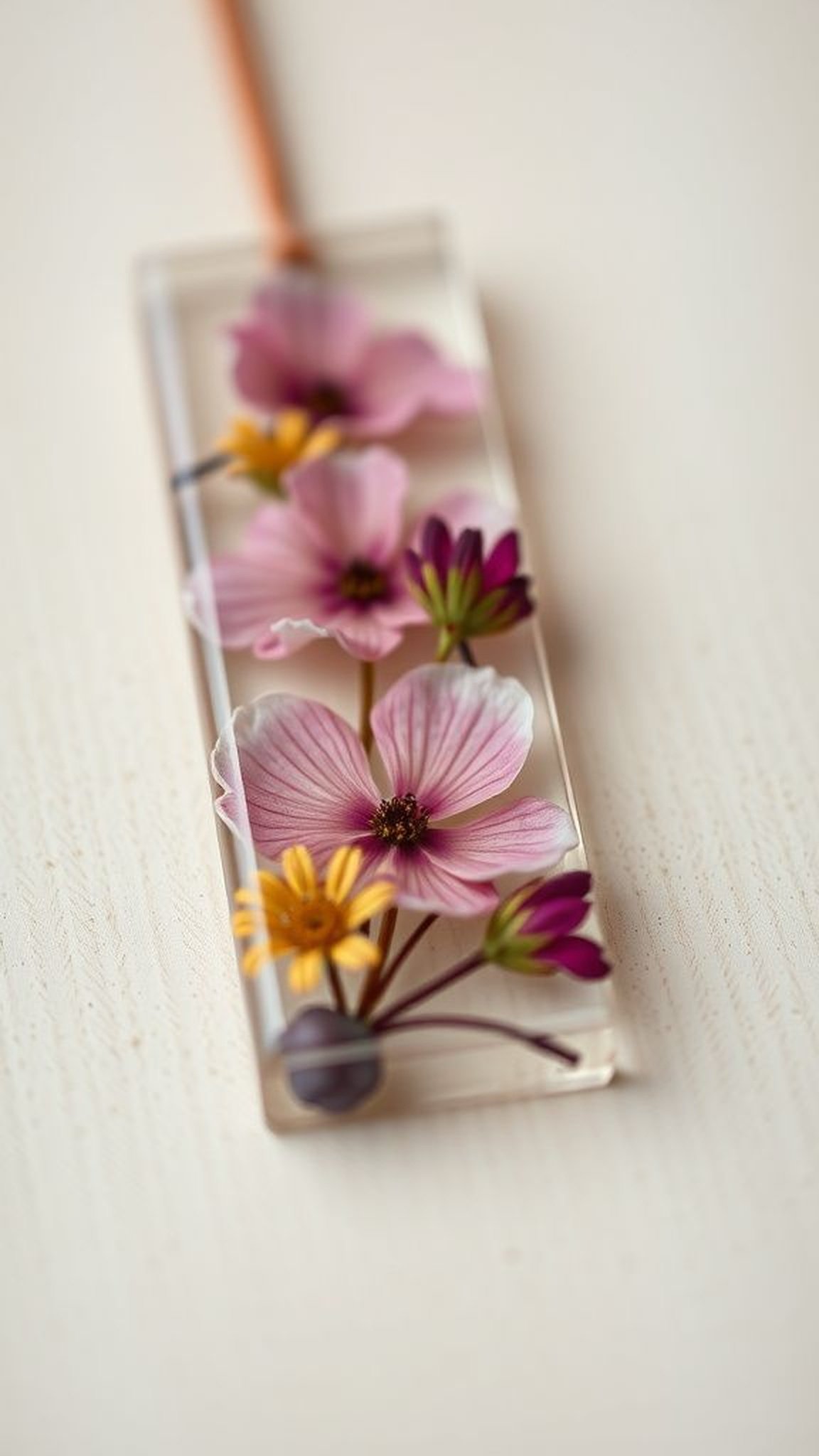 Pressed flower bookmark with resin sheen