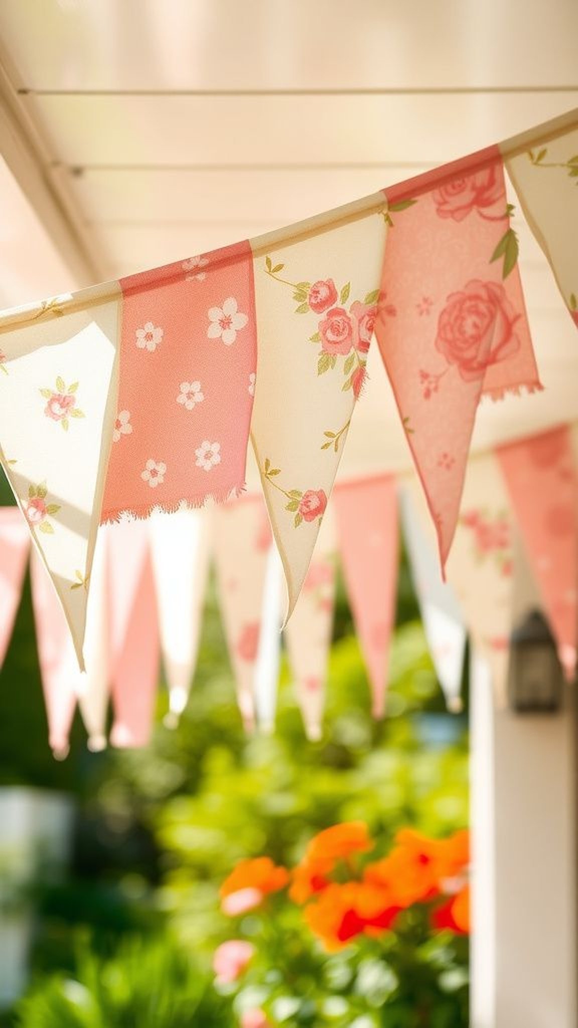 Floral bunting draped across a cozy entryway