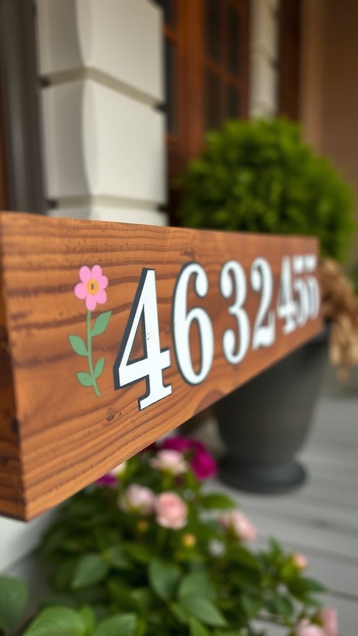 Hand-painted address sign with floral accents