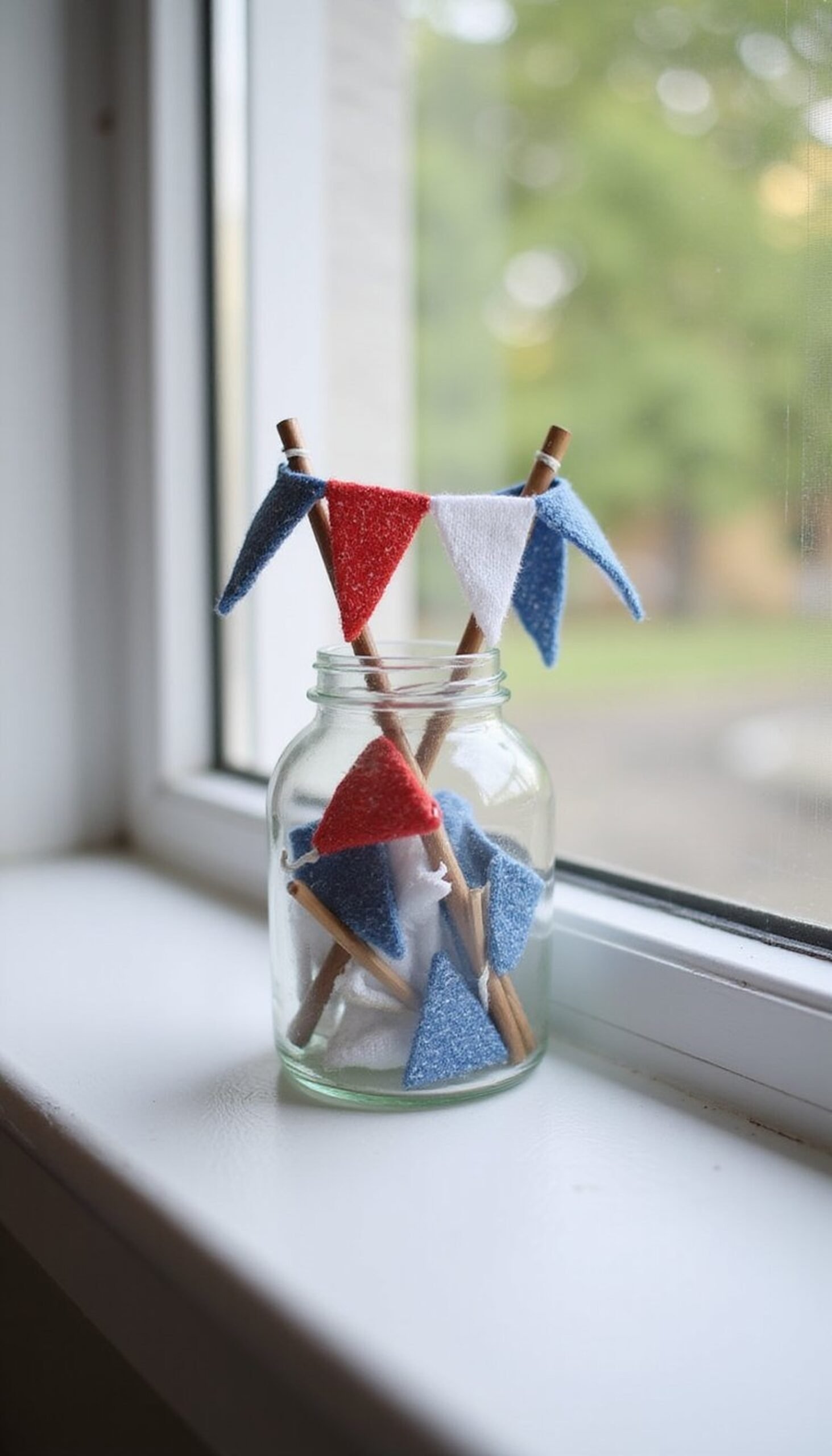 Miniature Flag Bunting in a Bottle Vase