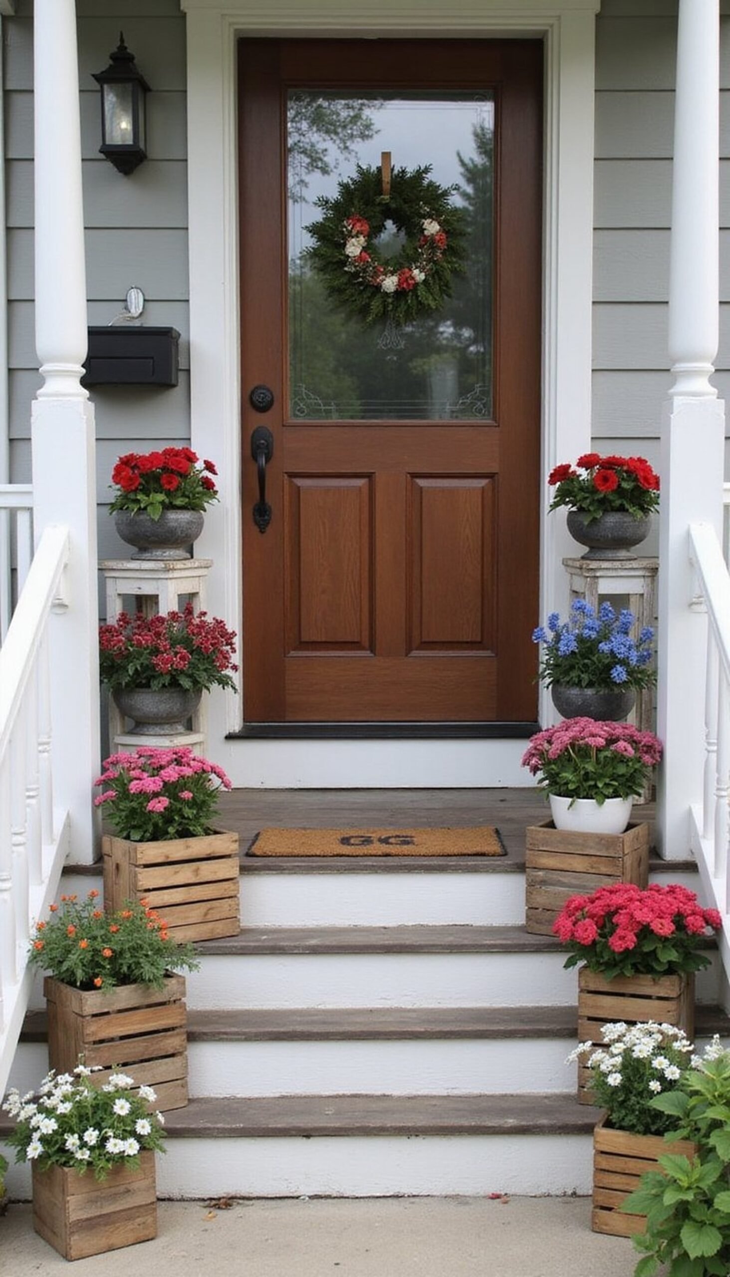 Vintage Crate Planters with Ribbon Accents