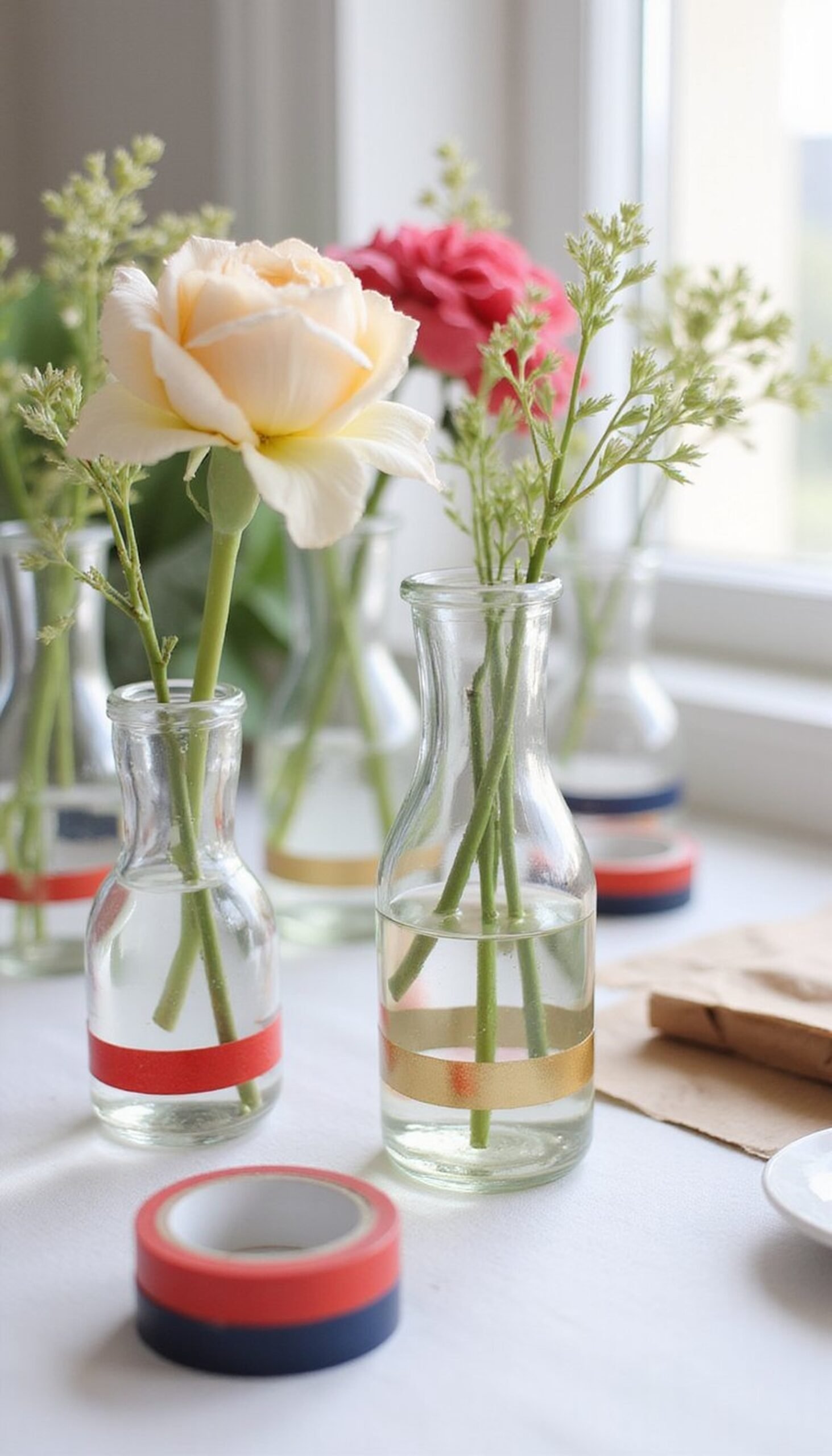 Washi Tape Stripe Vases for Quick Color