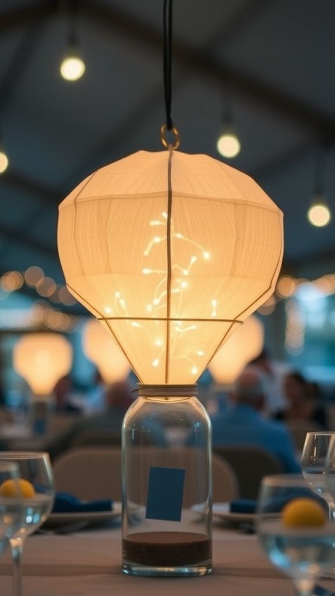 Paper lantern centerpiece filled with fairy lights