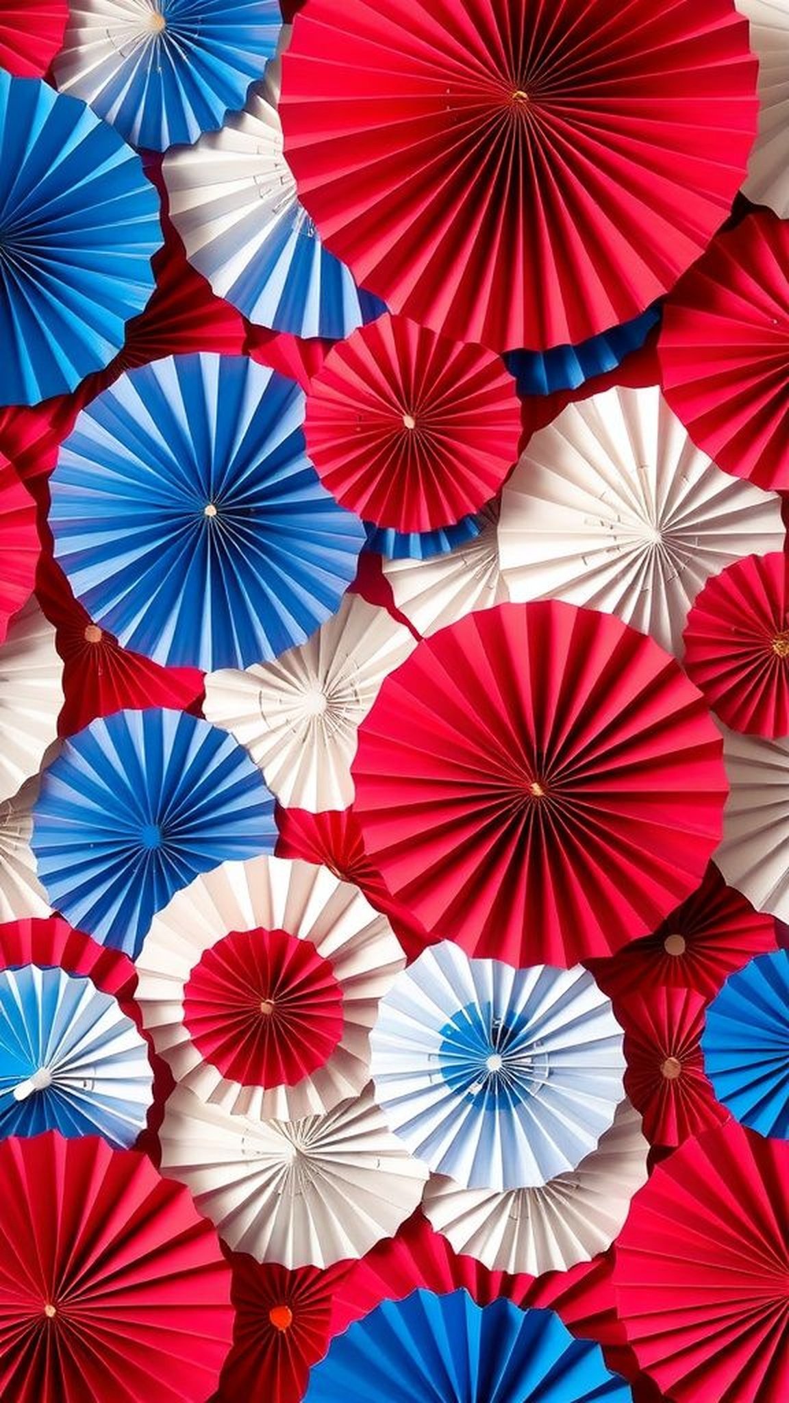 Patriotic paper fans fanned across a wall display