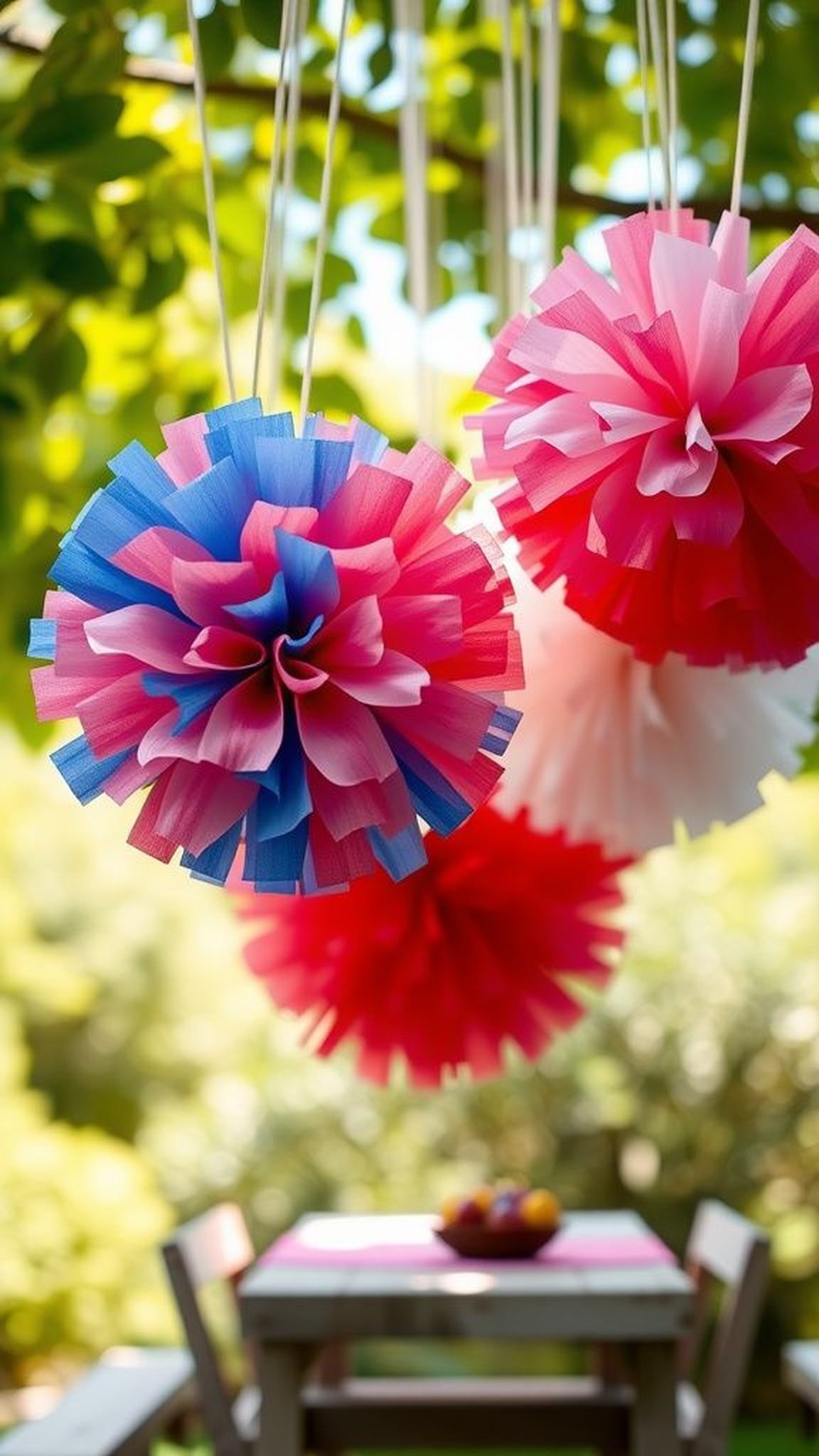 Tissue paper pom poms like clouds of festive color