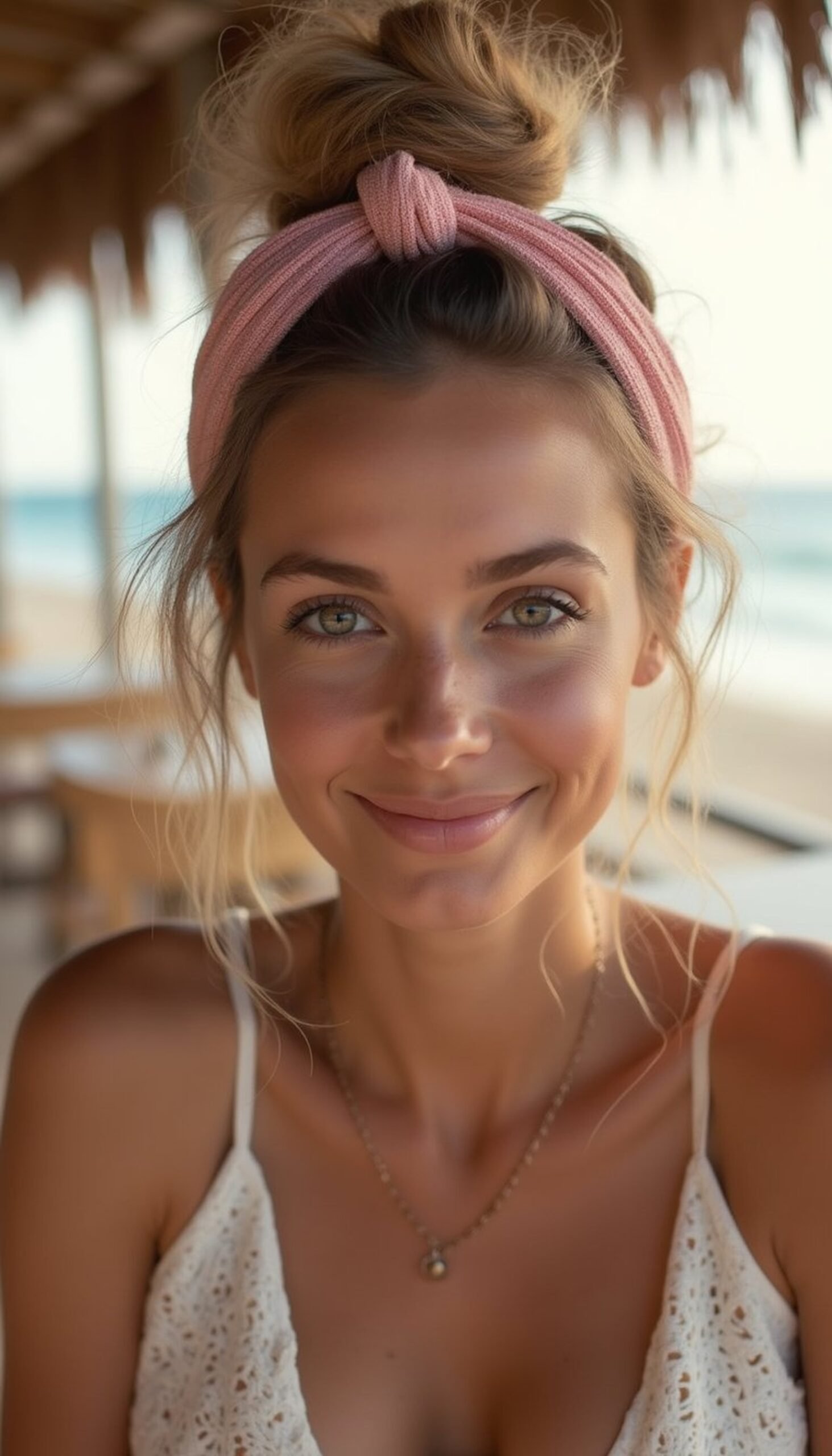 Knotted Headband Updo With Natural Texture