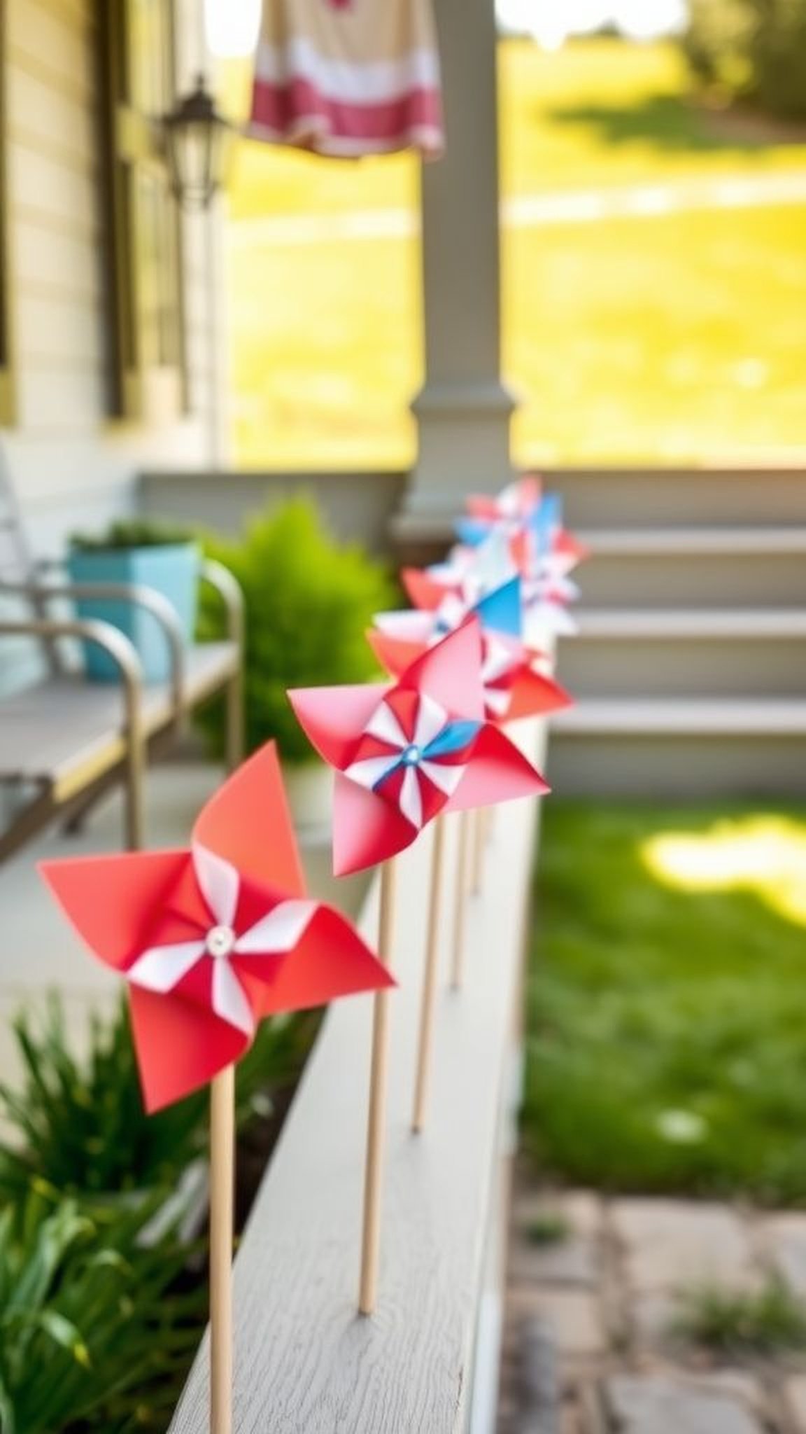 Paper pinwheel stakes adding playful movement