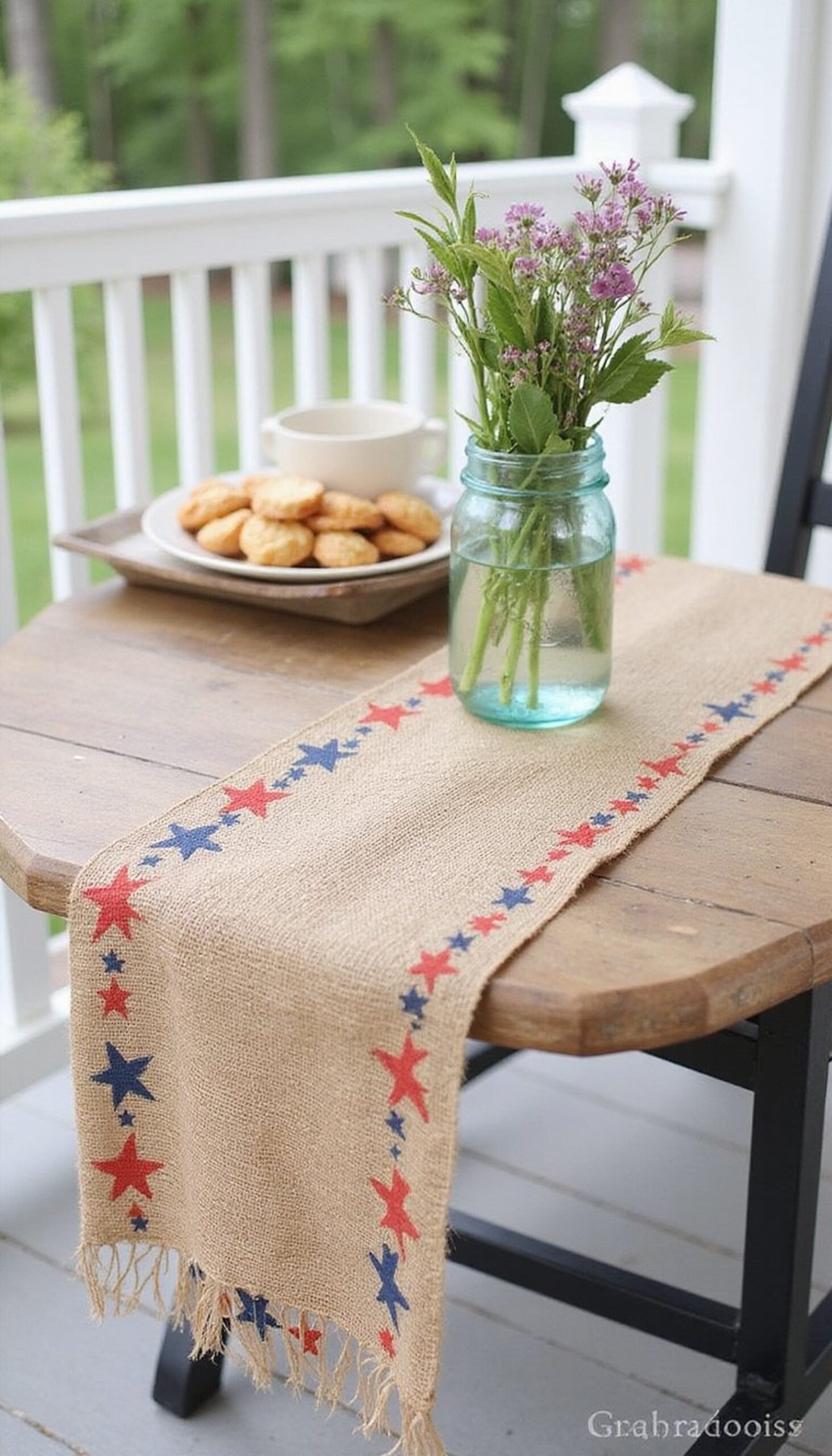 Burlap runner with painted star border