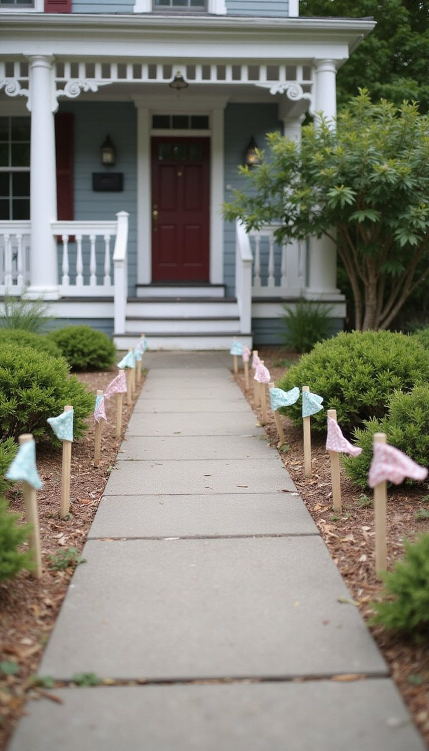 Mini flag pathway for a festive walk-up