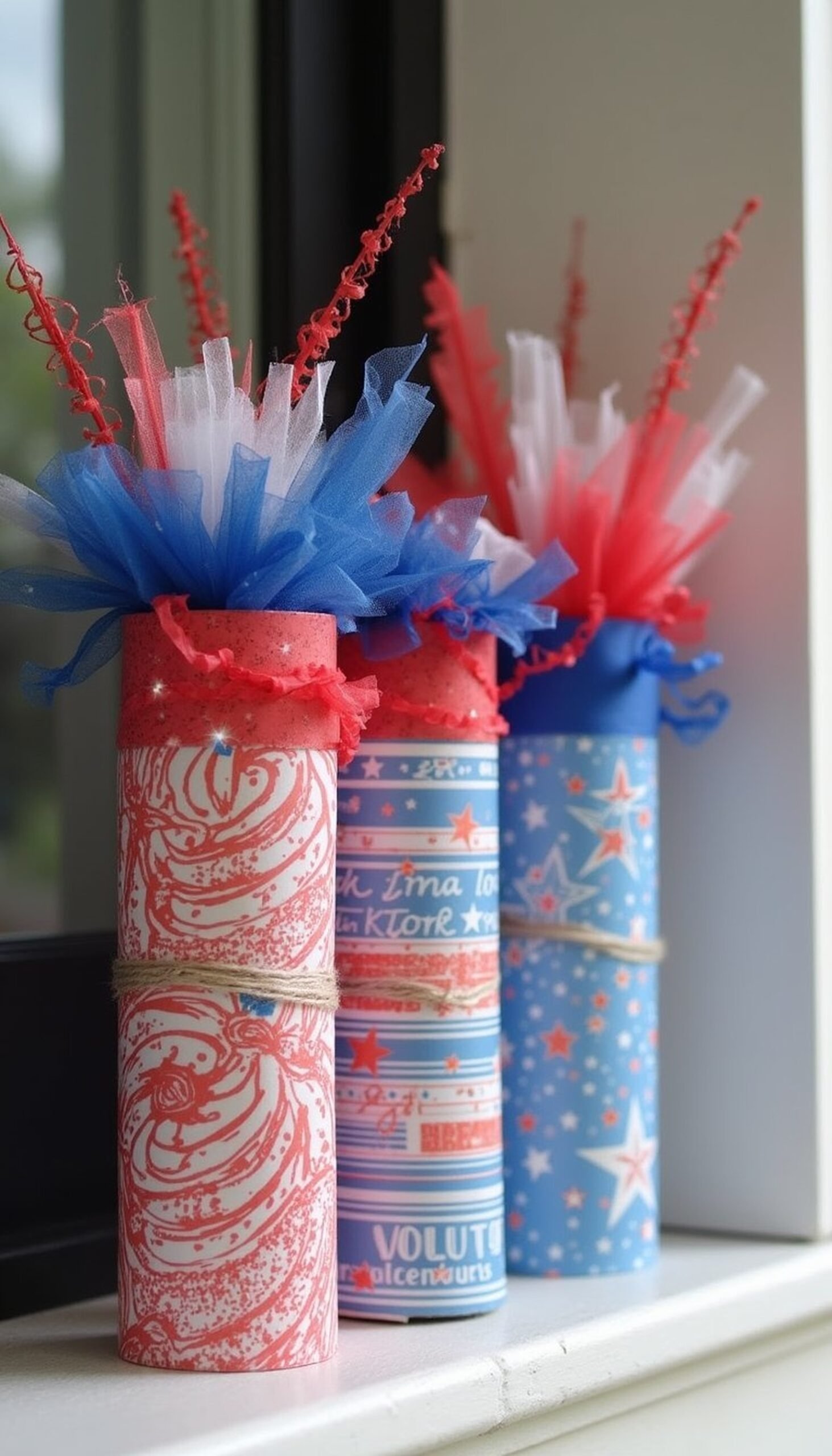 Paper tube firecracker crafts for mantel decor