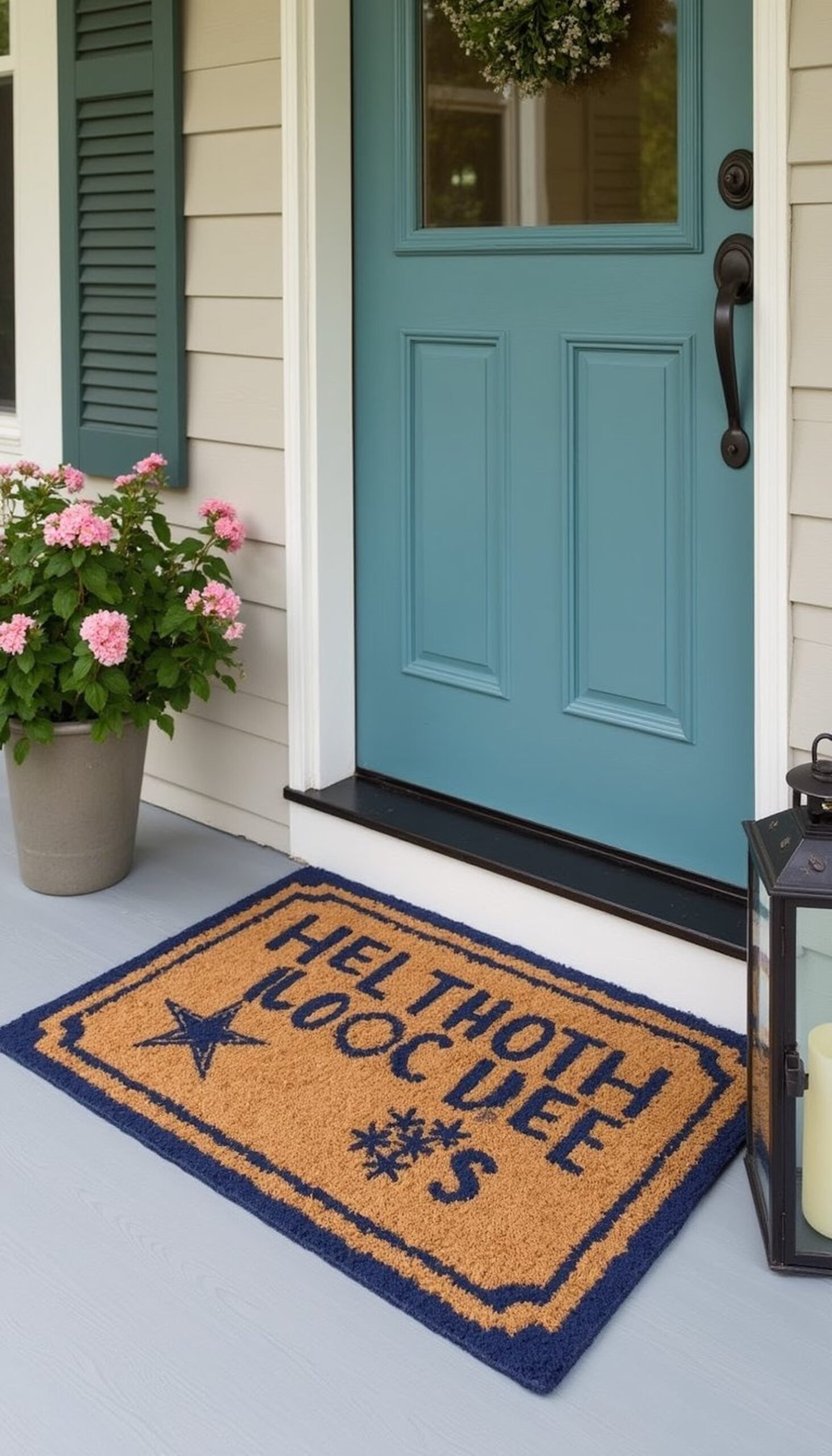 Stenciled welcome mat with star motif