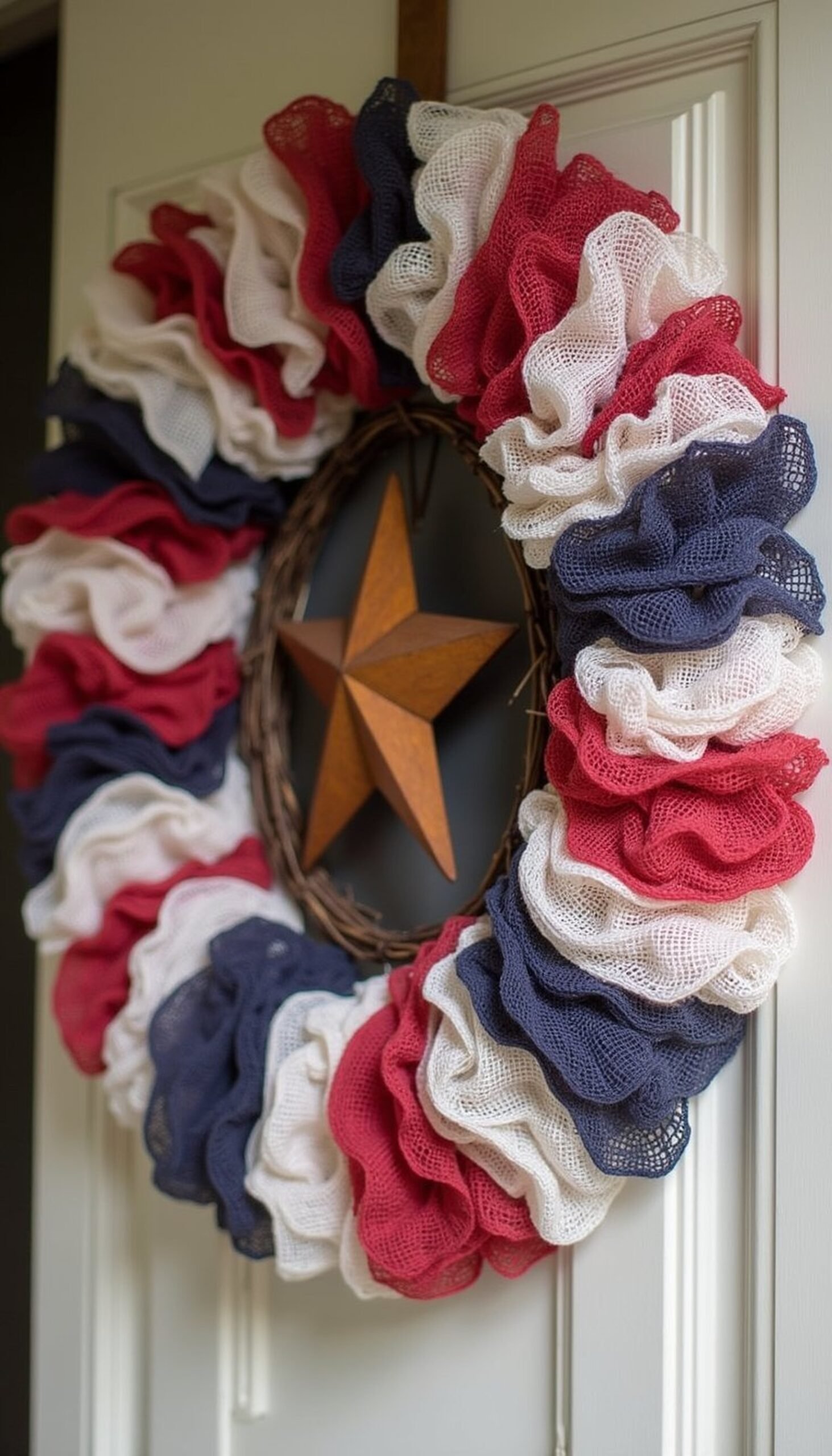 Striped fabric wreath with a modern twist