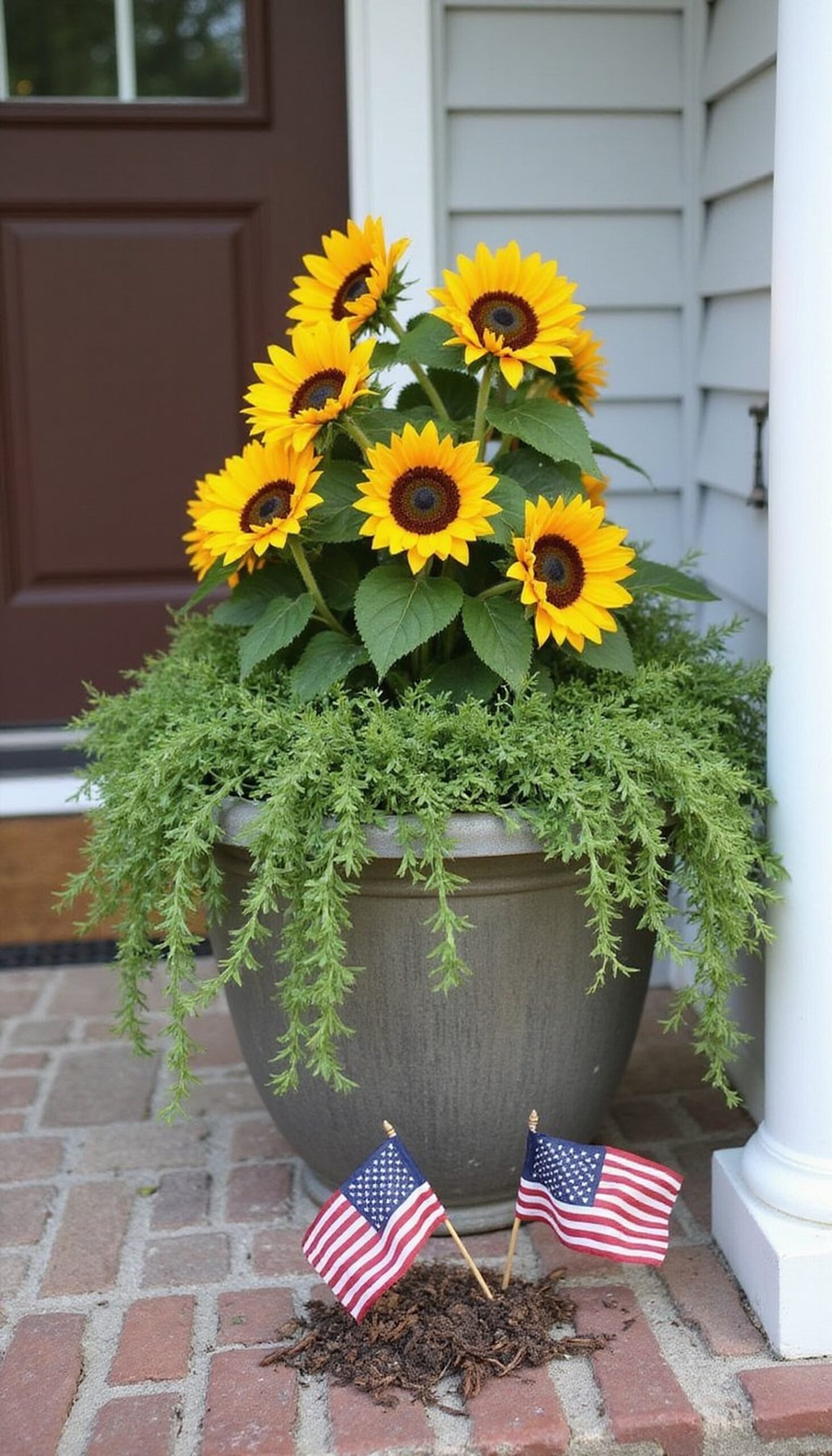 Sunflower and flag planter combo for warmth