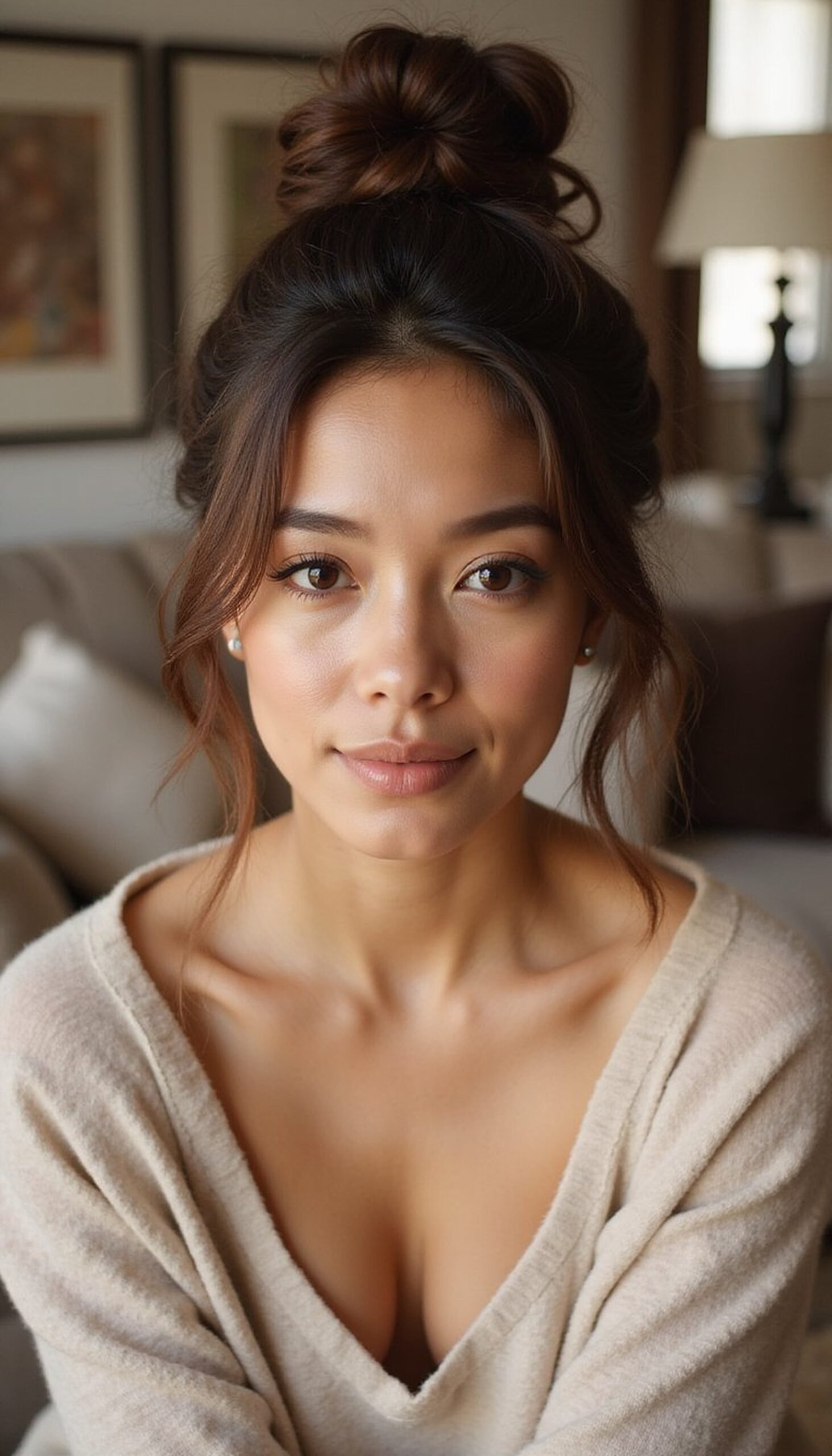 Messy Top Knot With Face-Framing Tendrils