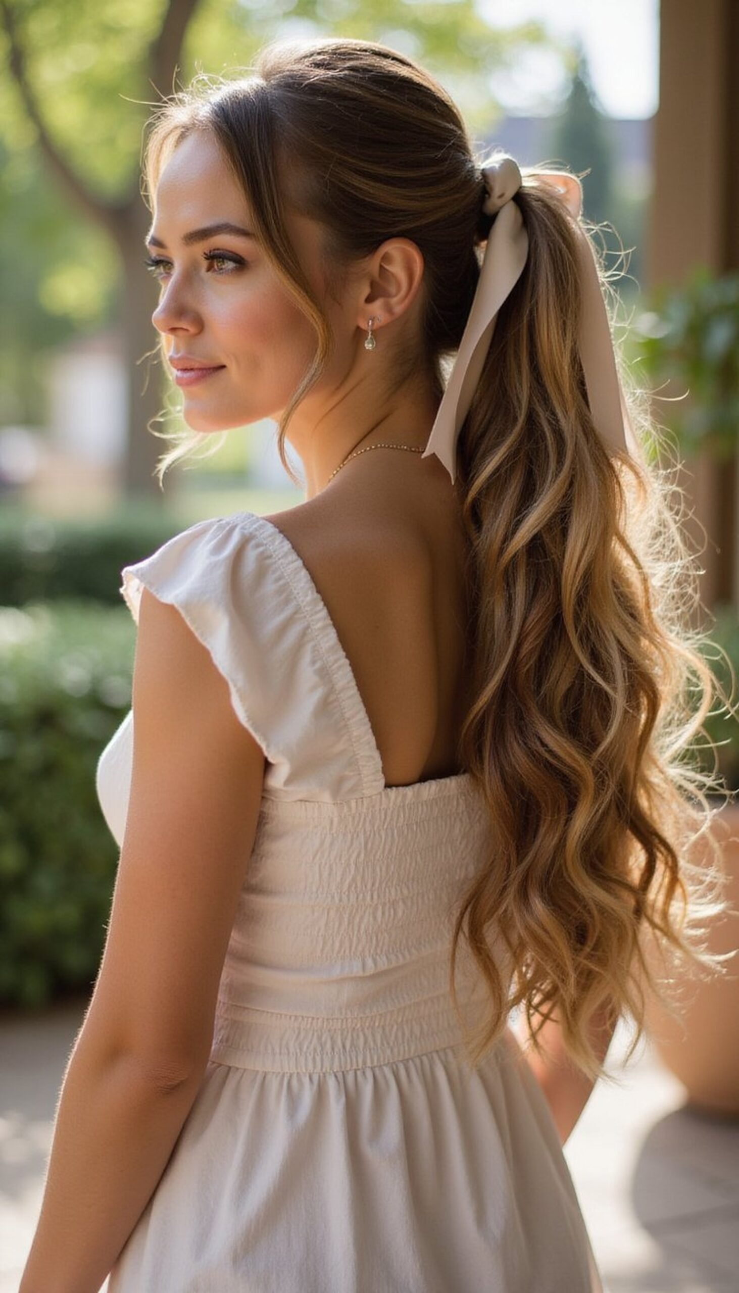 Ribbon-Tied Half Pony With Loose Waves