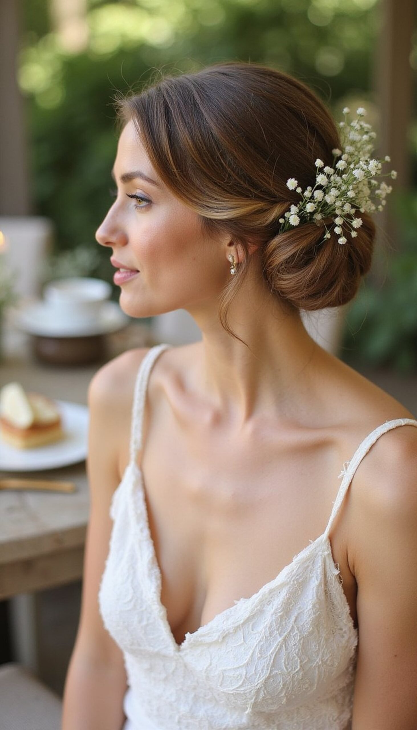 Romantic Low Chignon With Baby's Breath