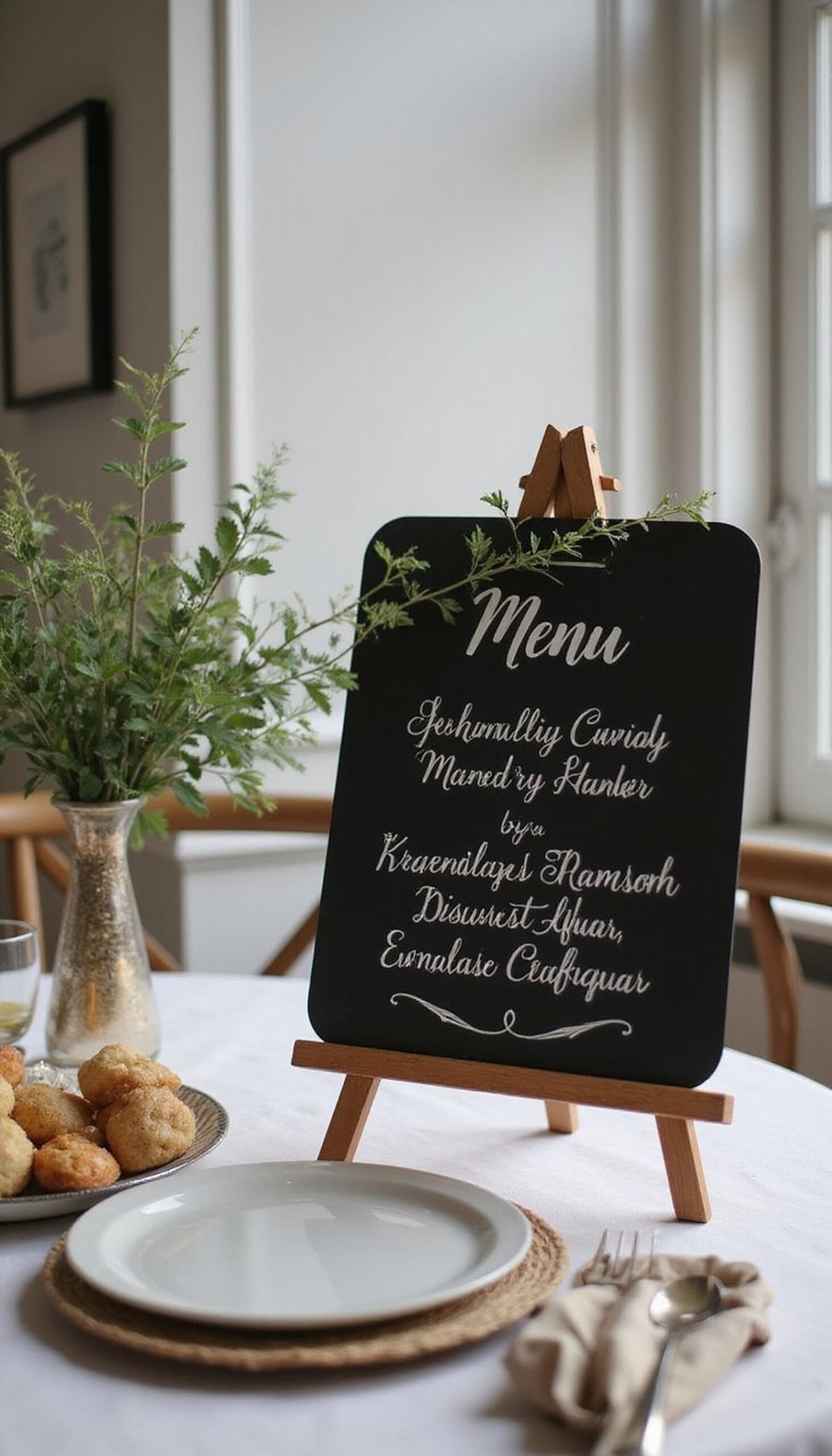 Hand-Lettered Chalkboard Menu on Easel Stand
