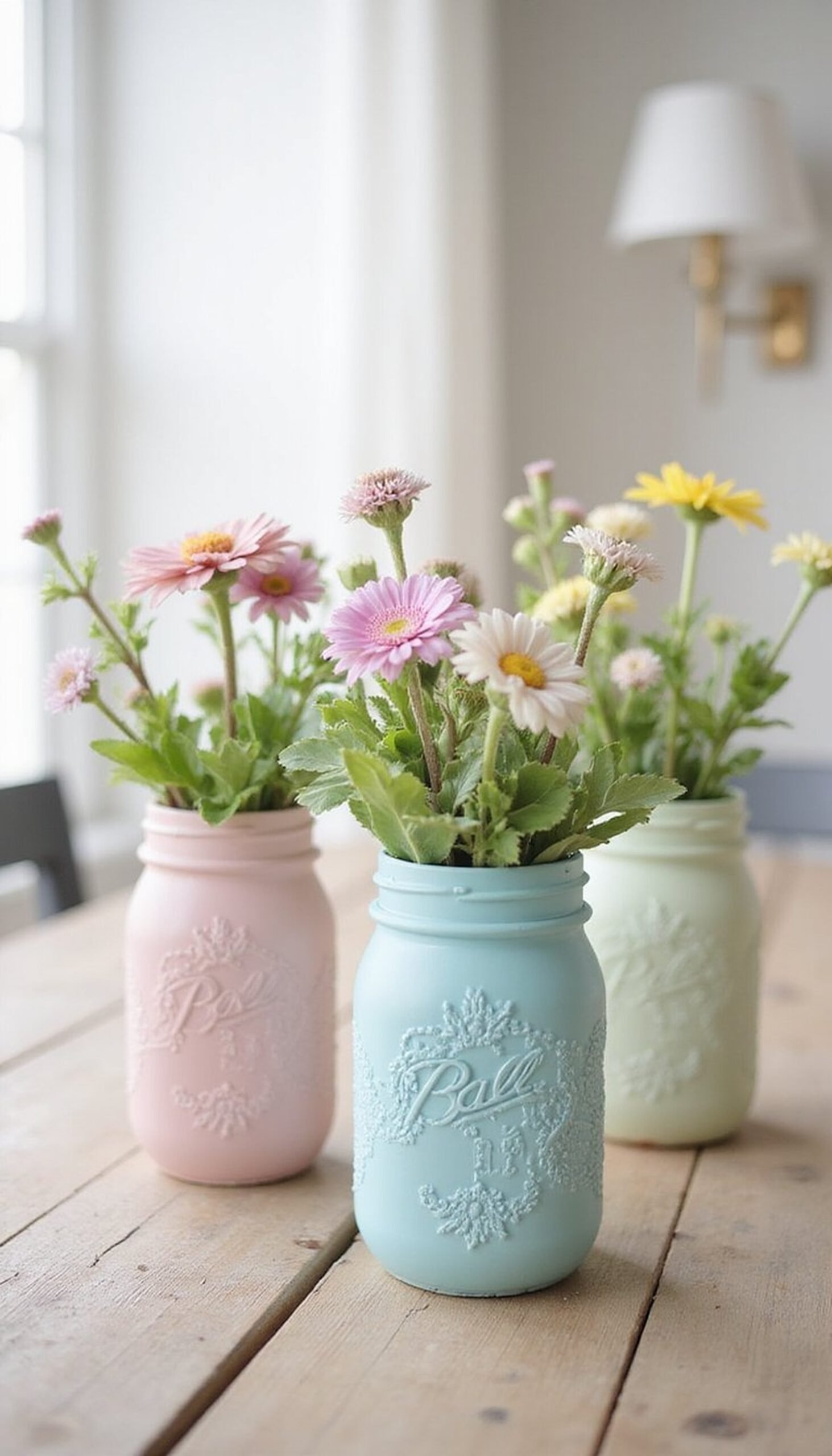 Painted Mason Jars with Lace Sleeves