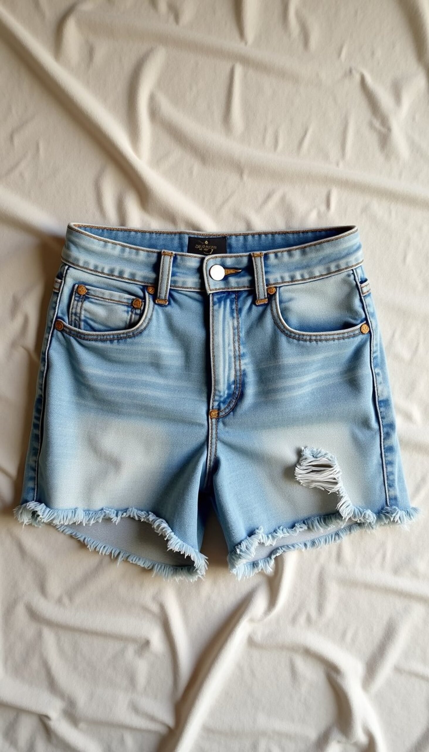 Denim Shorts Distressed with Safety Pin Details