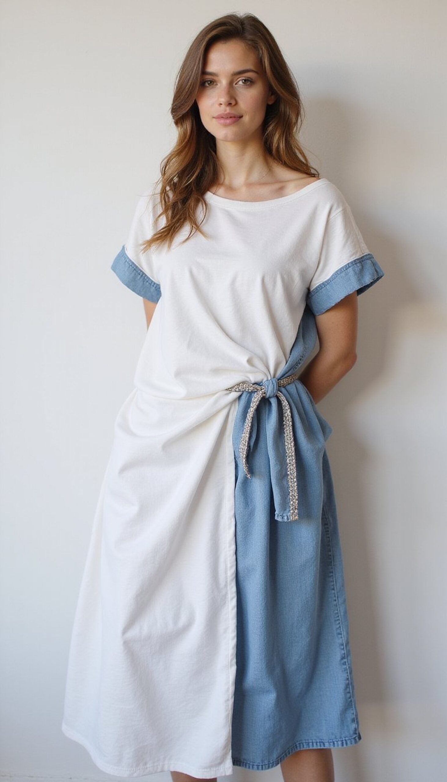 T-Shirt Turned Off-Shoulder Summer Dress with Knot