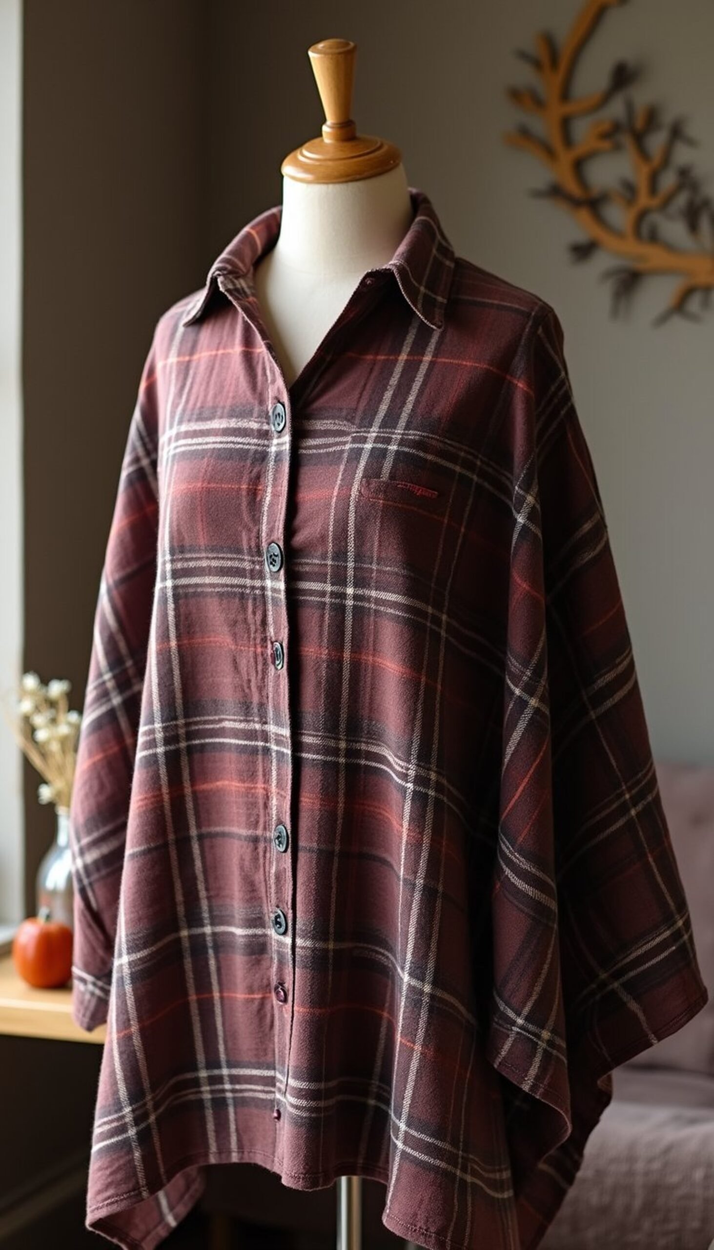 Tunic-to-Poncho Conversion from an Oversized Shirt