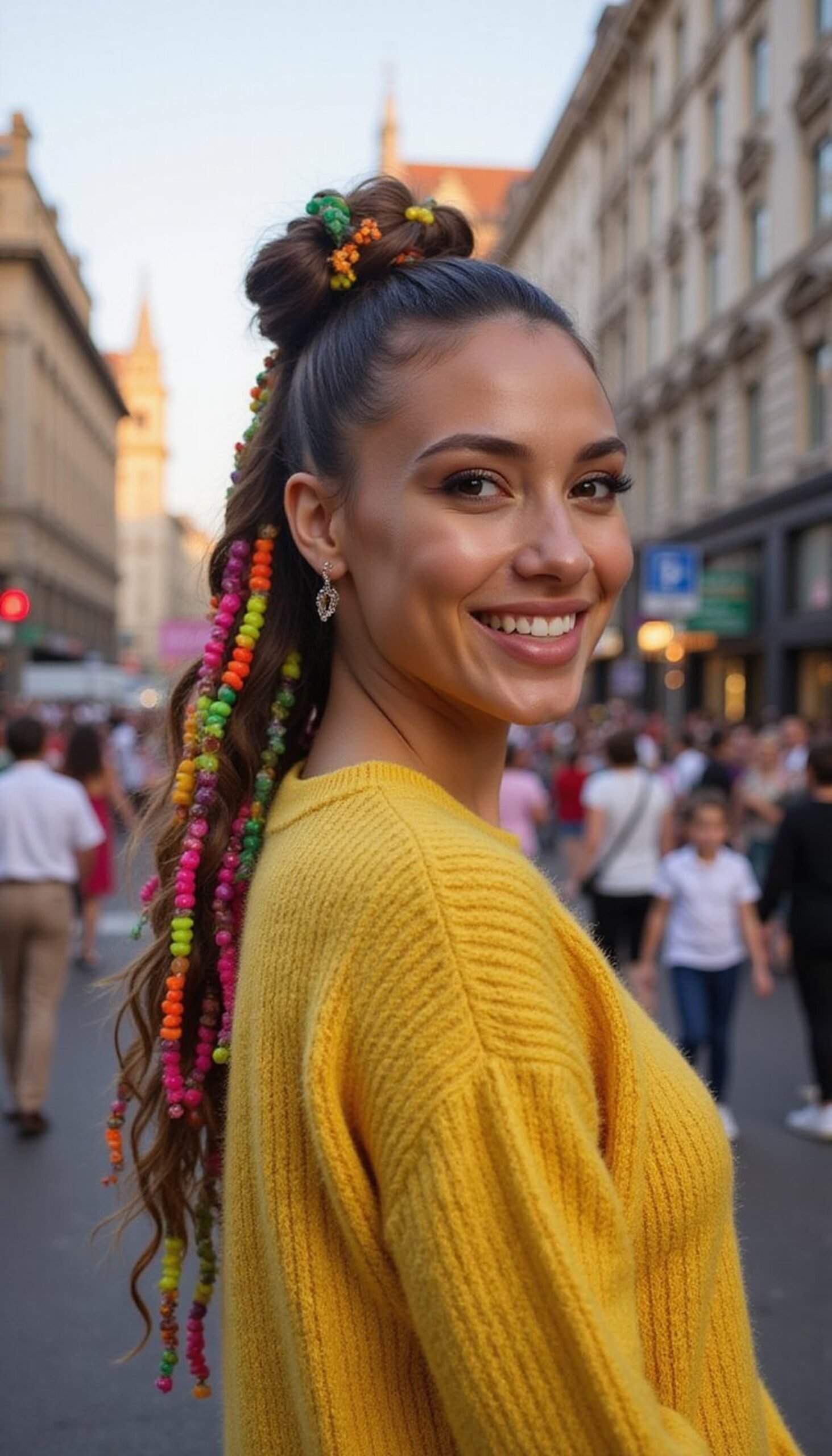 Neon Bubble Ponytail With Colorful Beads