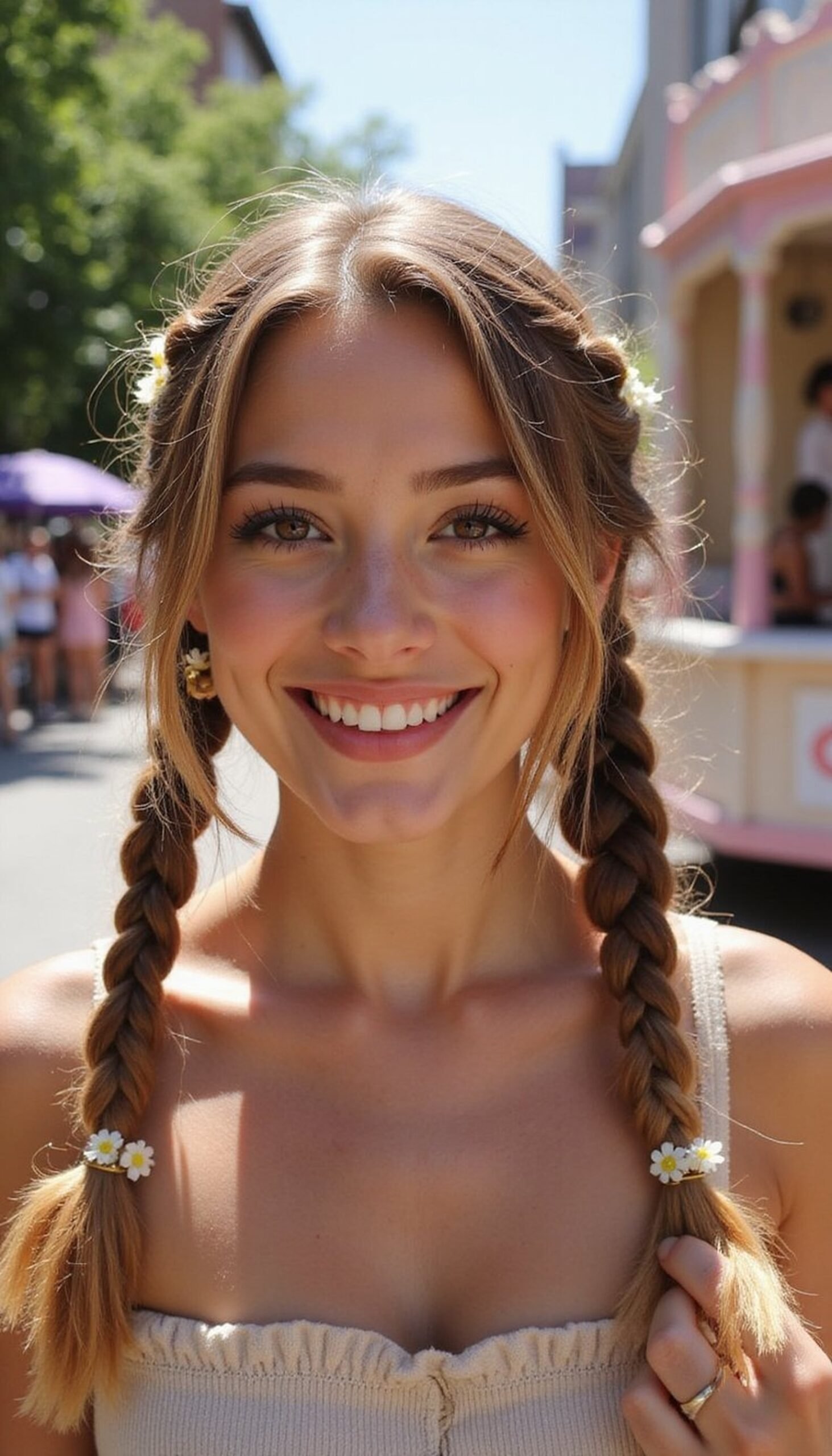 Ombre Braided Pigtails With Flower Clips