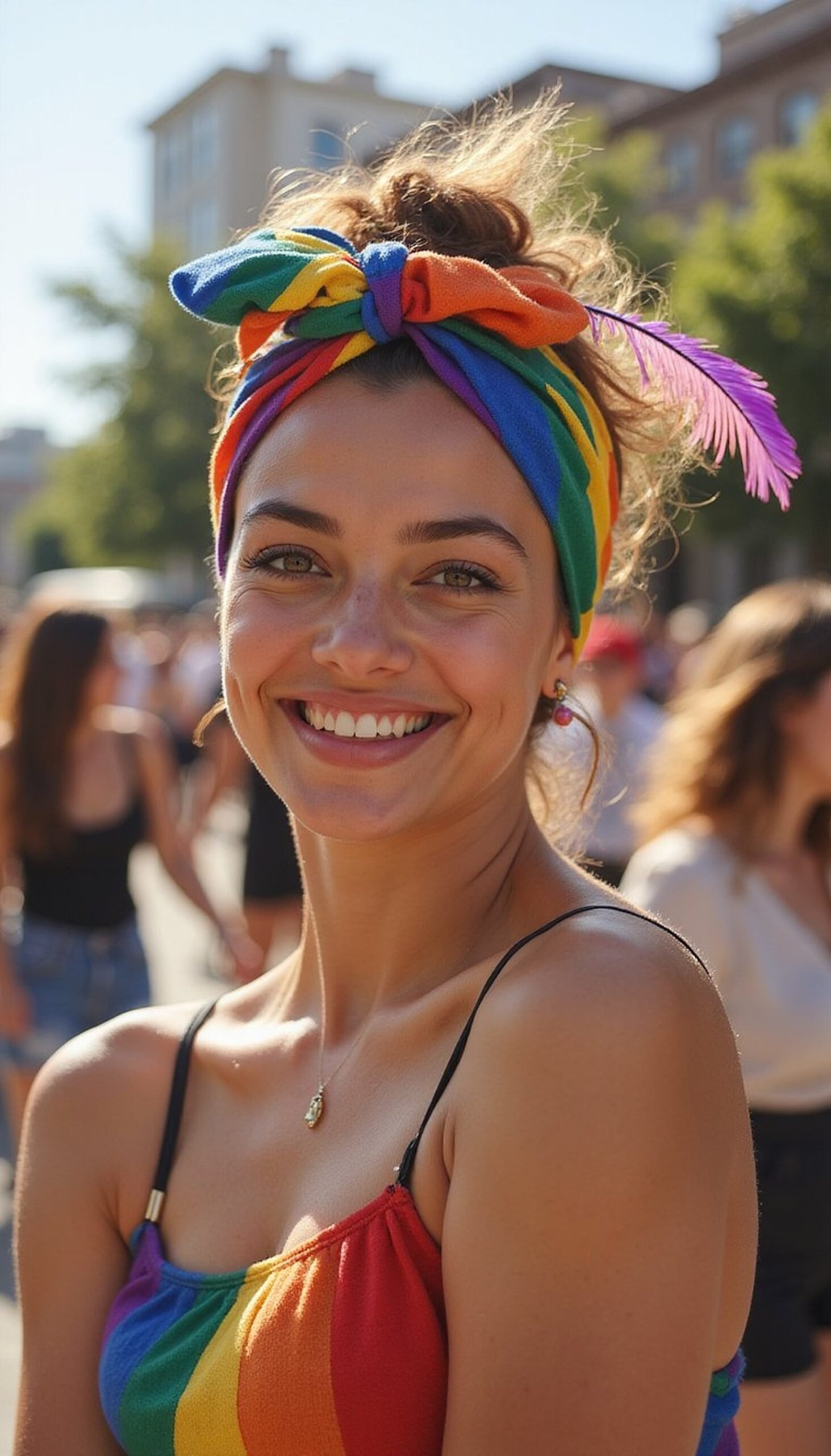 Pride Flag Head Wrap With Feather Accents