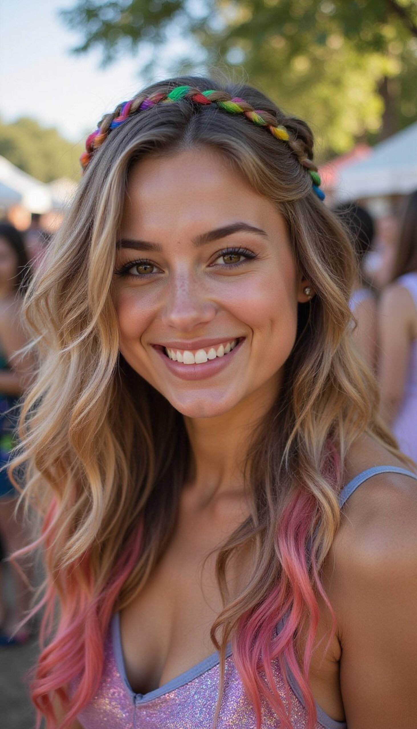 Rainbow Braided Crown With Glitter Roots