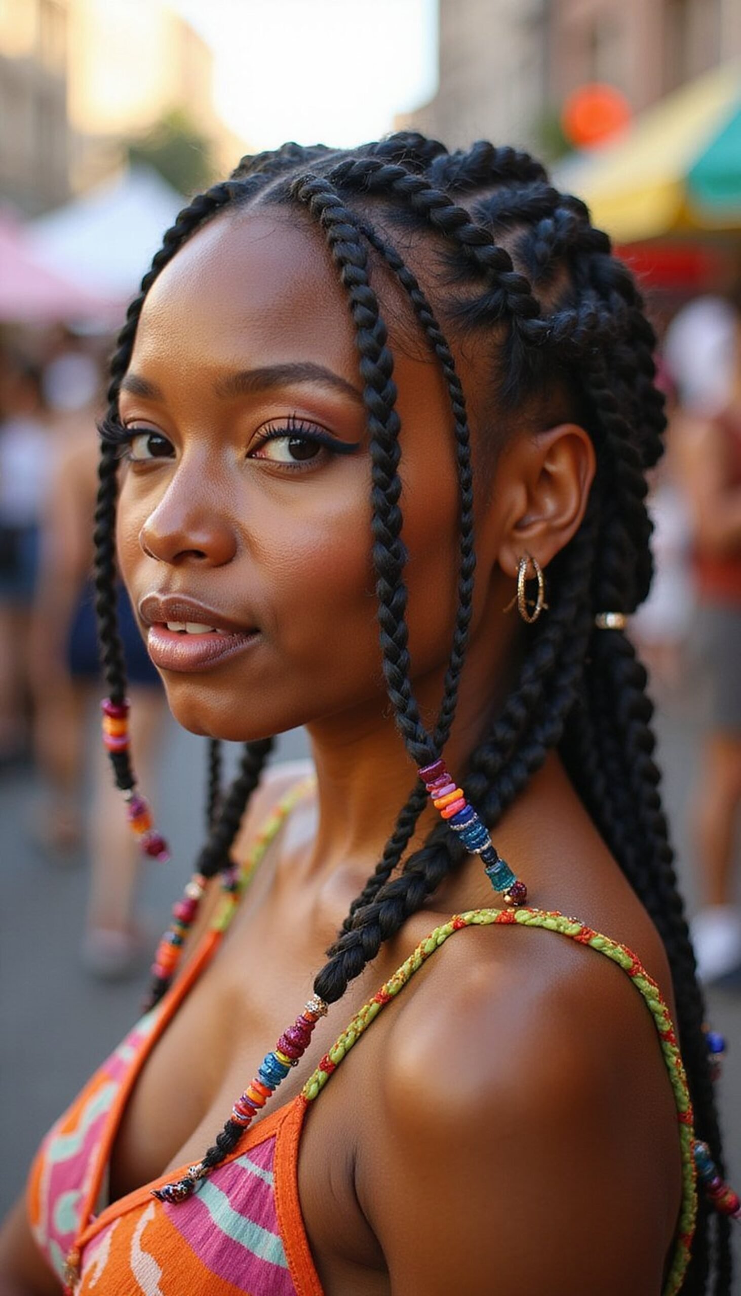 Rainbow Cornrows With Beaded Ends And Gems