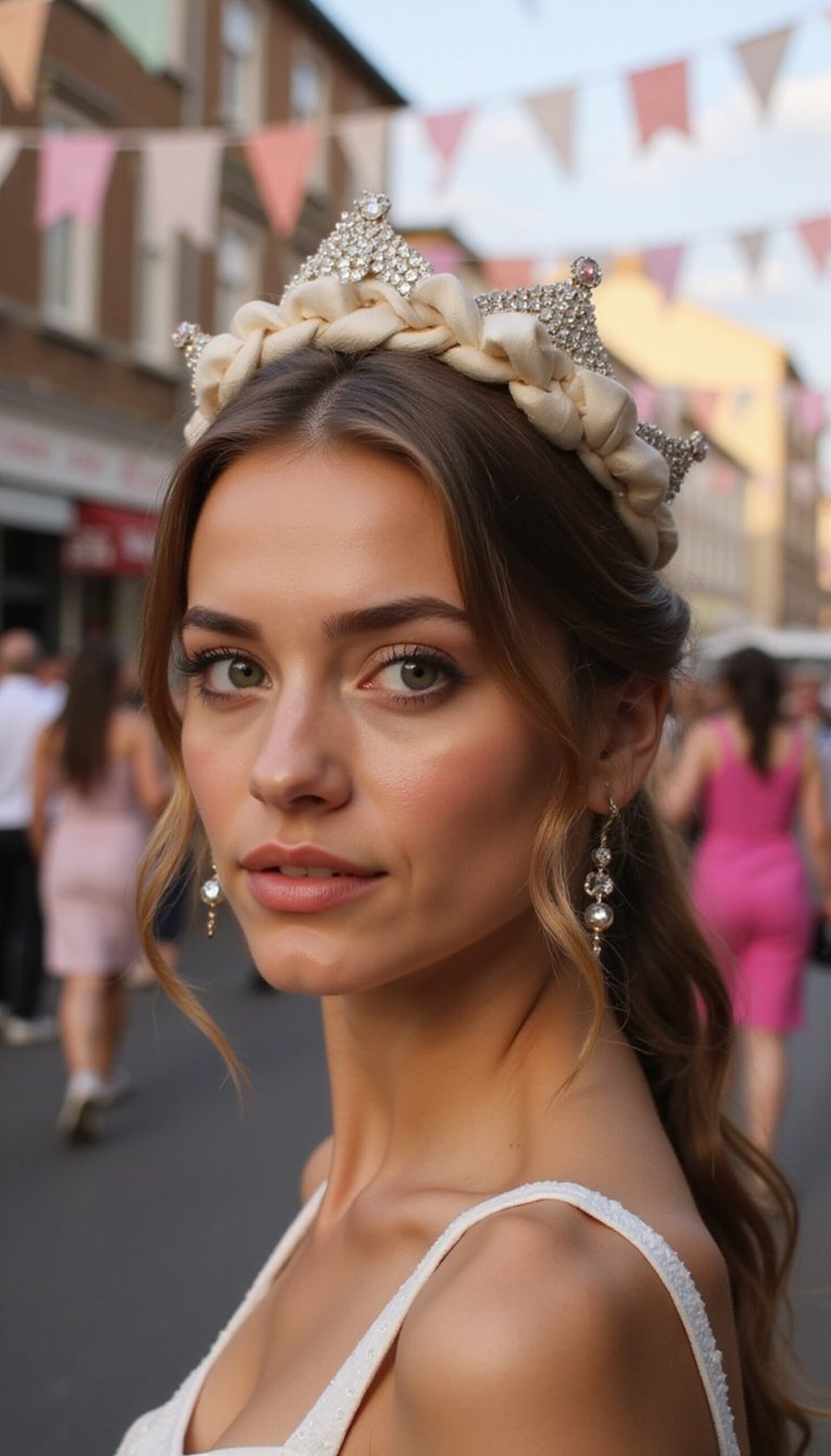 Ribbon-Wrapped Braided Crown With Gem Clips