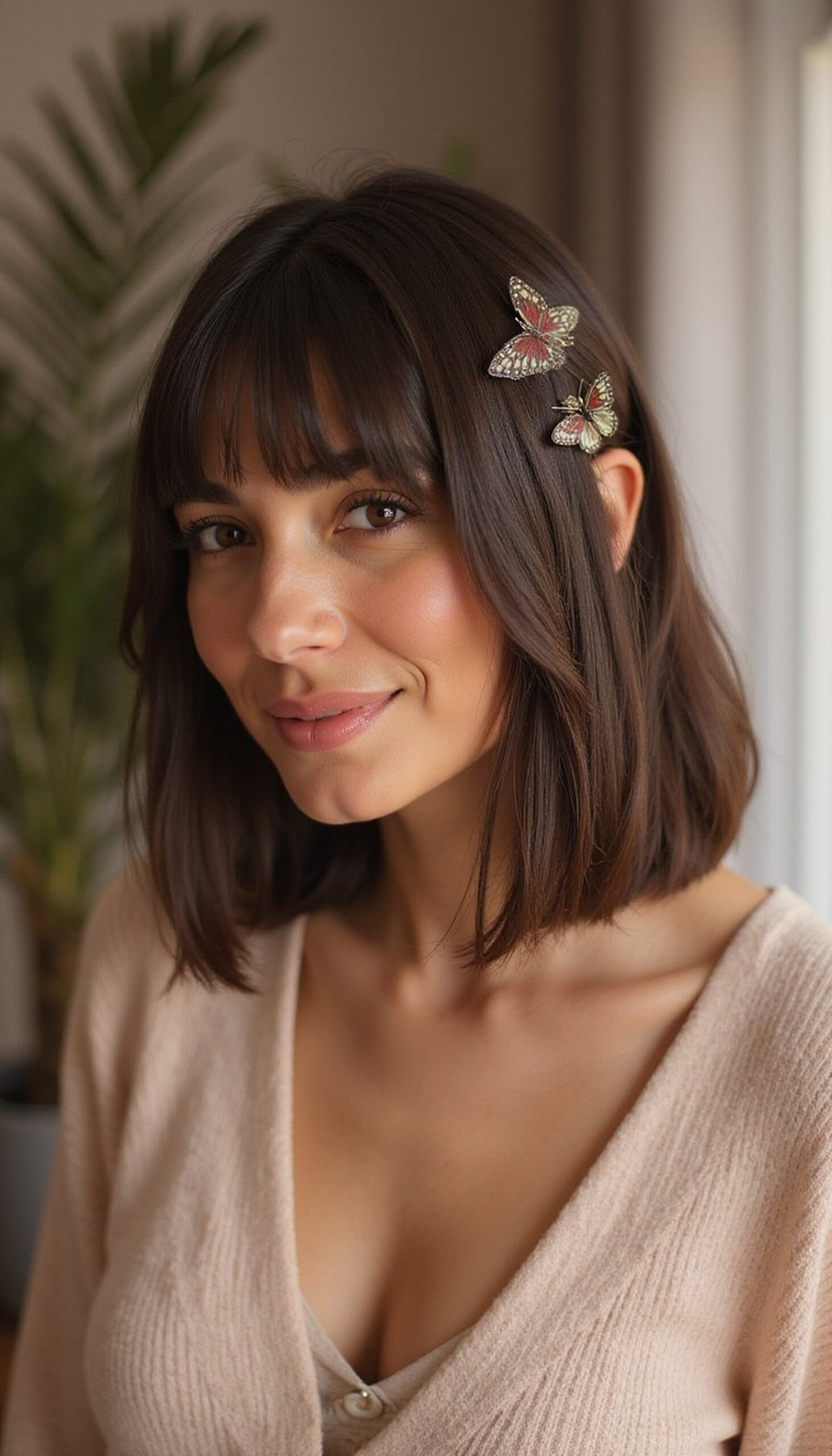 Butterfly Clip Accents On Sleek Blunt Bob