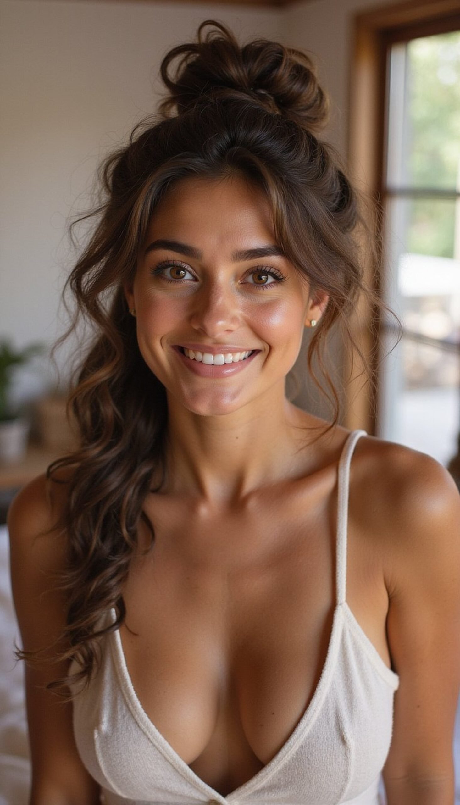 Curly High Pony With Teased Crown Volume