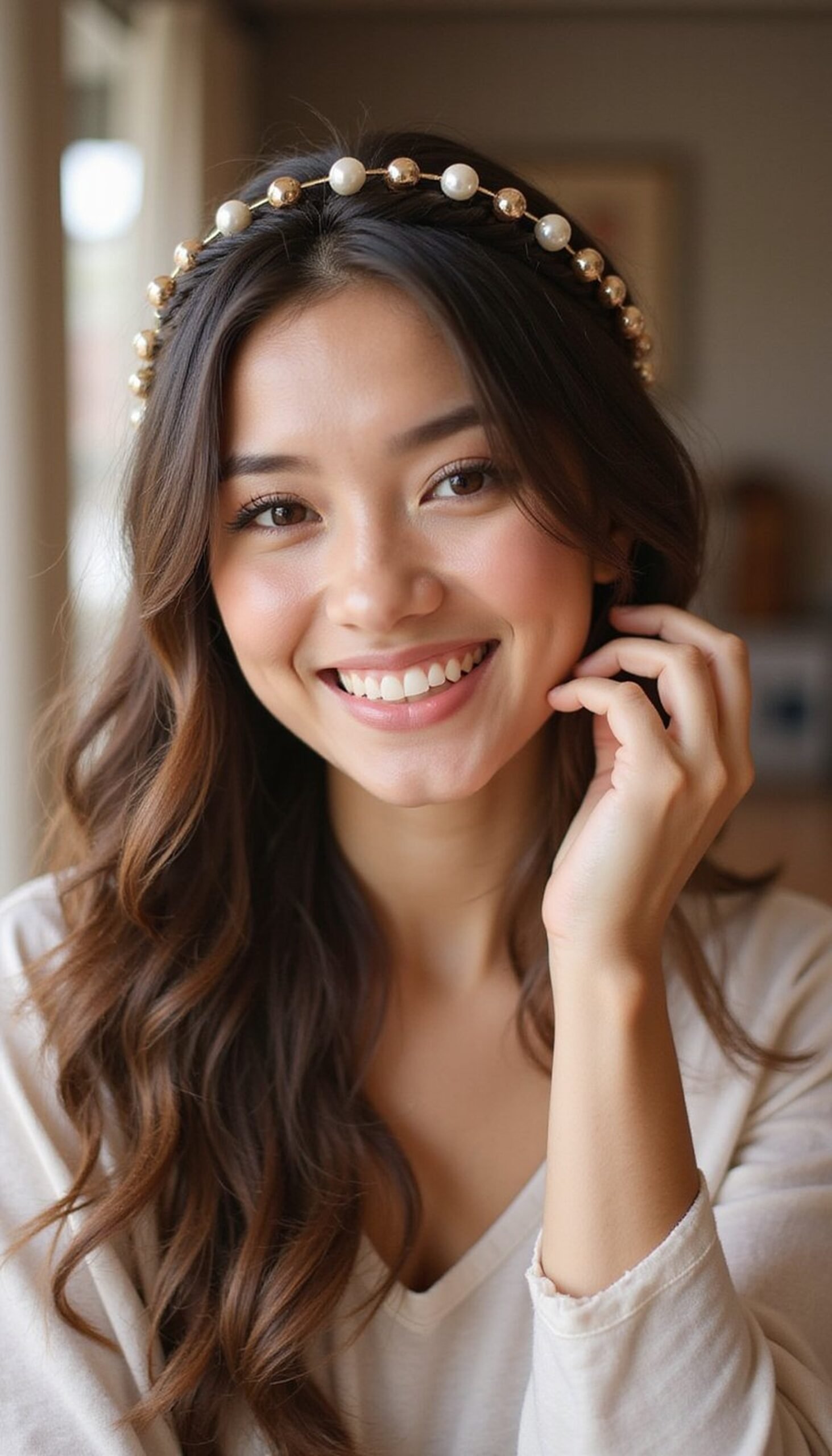 Halo Braid With Tiny Pearl Pins Scattered