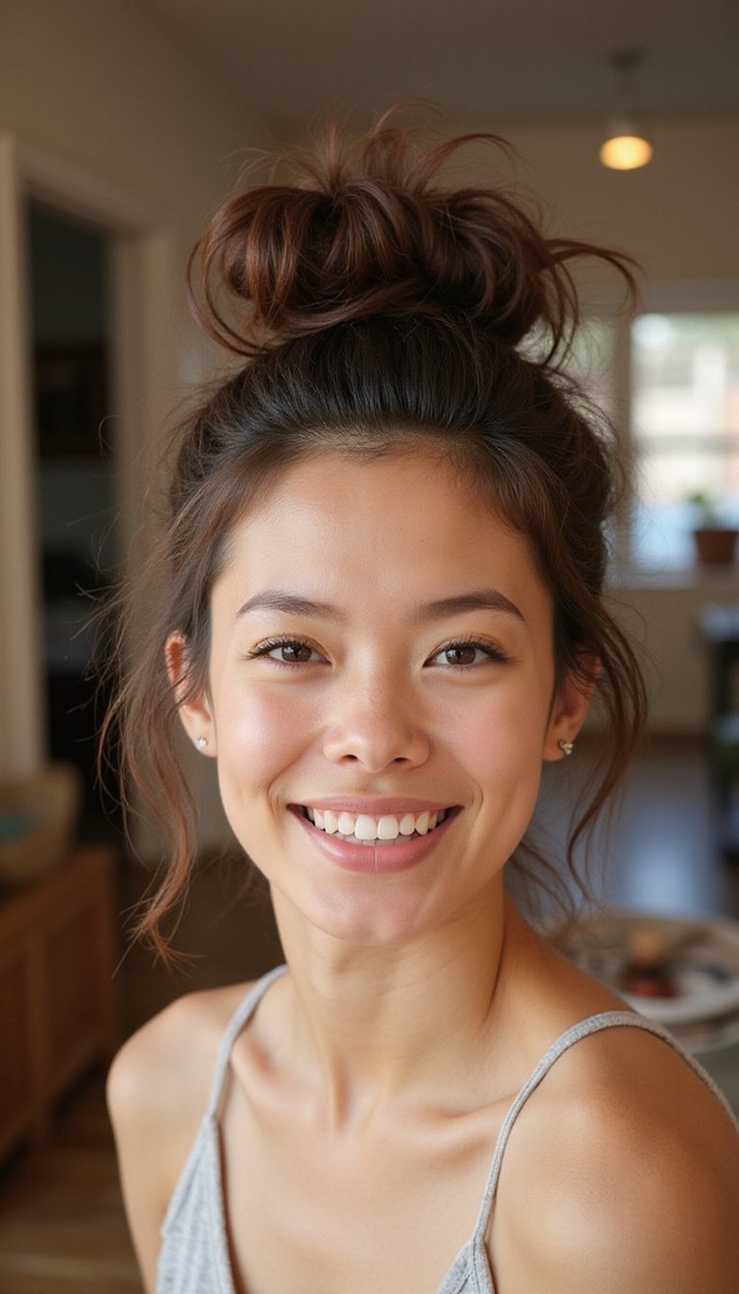 Messy High Bun With Face-Framing Pieces