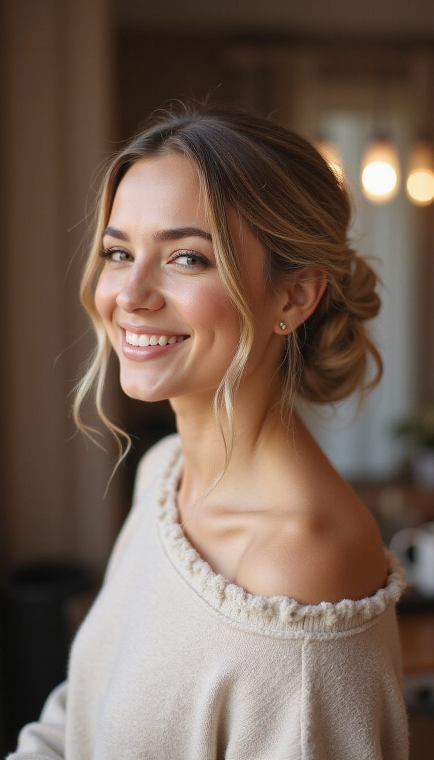 Romantic Twisted Low Bun With Soft Tendrils