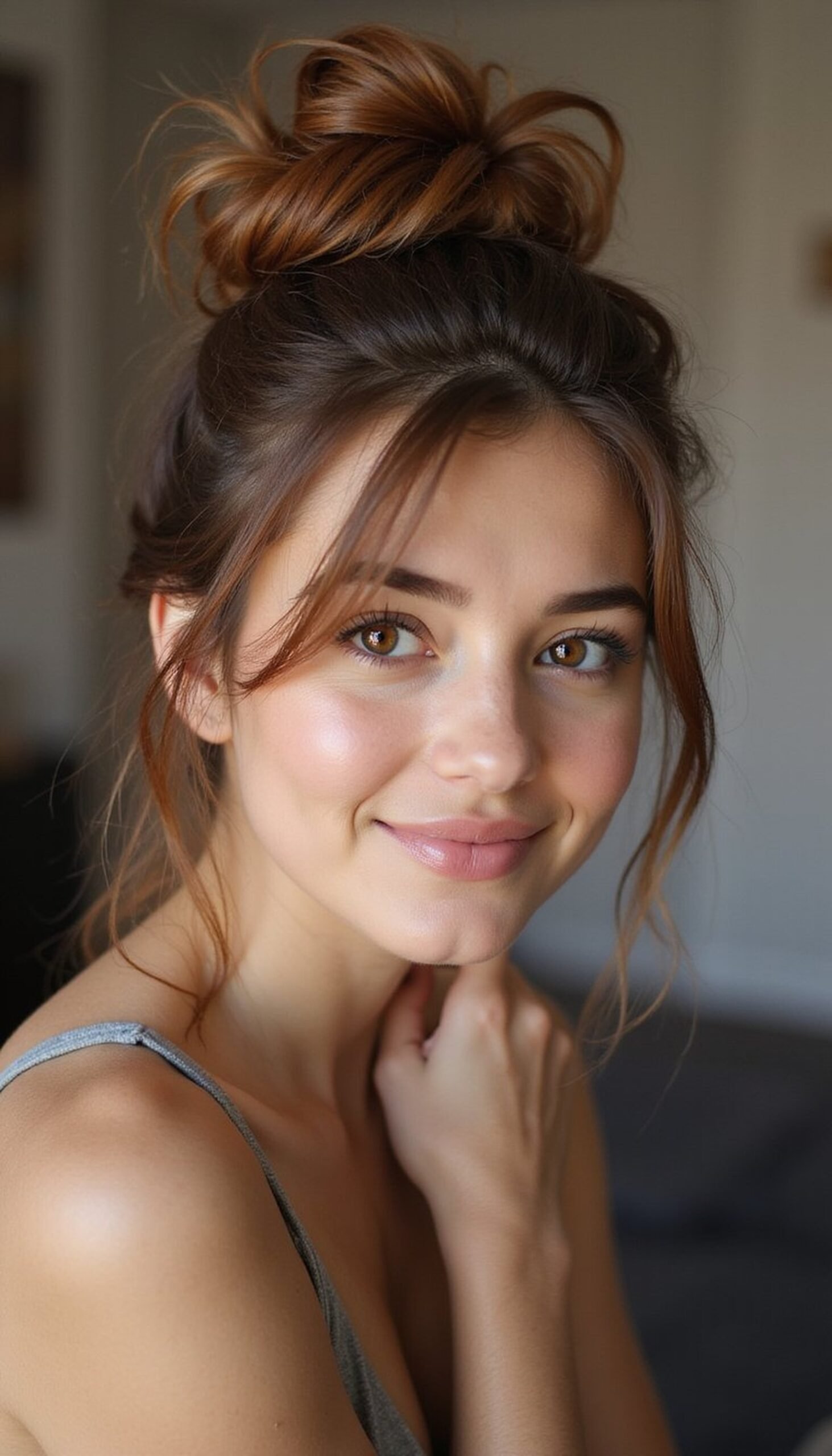 5-Minute Messy High Bun With Face-Framing Strands