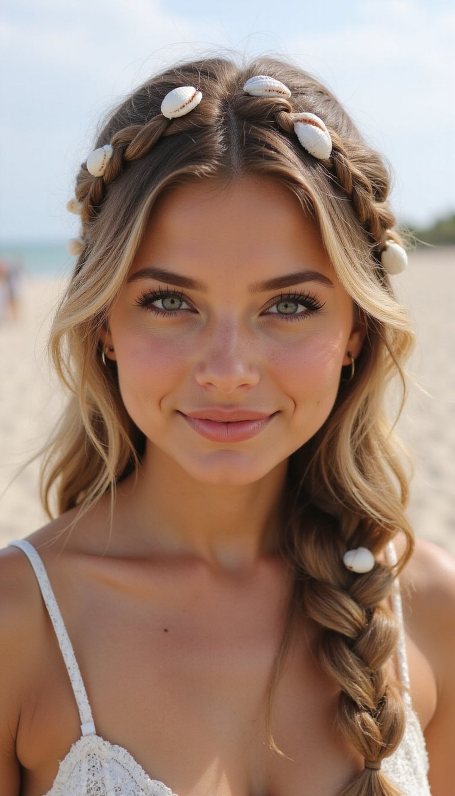 Braided Half-Up Style With Seashell Hair Accessories