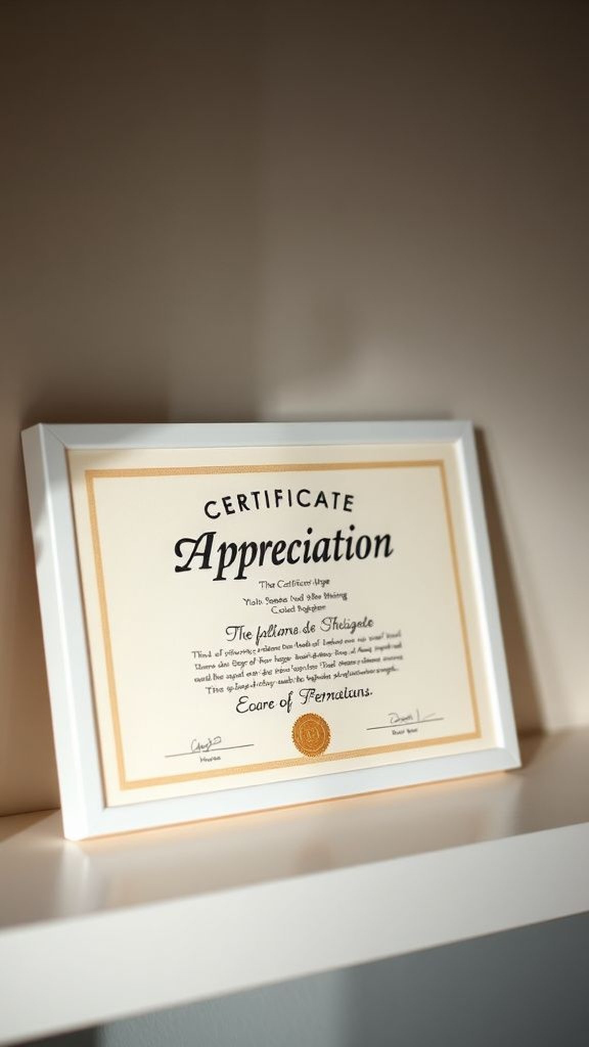 Custom certificate of appreciation in a simple frame