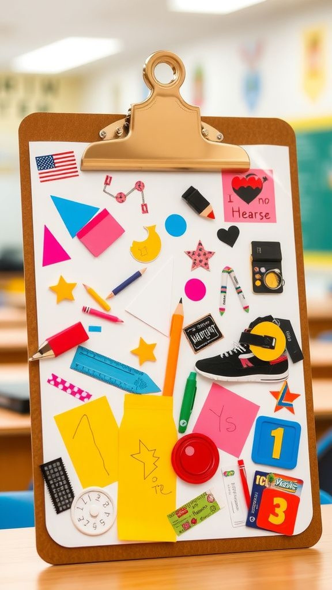 Decorated clipboard with cheerful printed collage