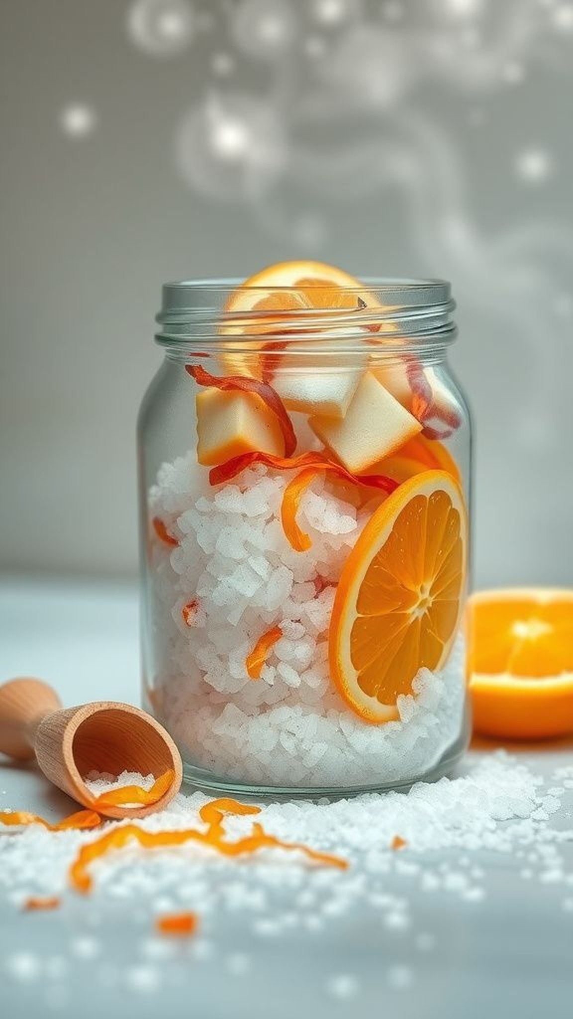 Jar of soothing bath salts with citrus scent