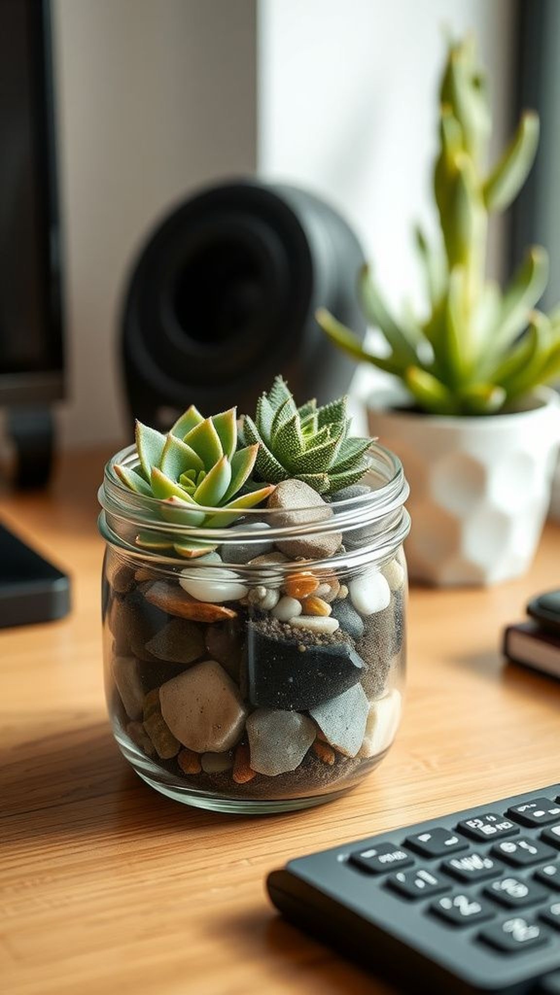 Mini succulent terrarium in a recycled jar