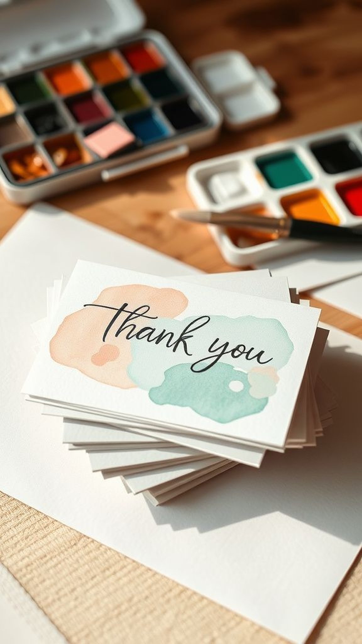 Watercolor thank-you card set with soft washes