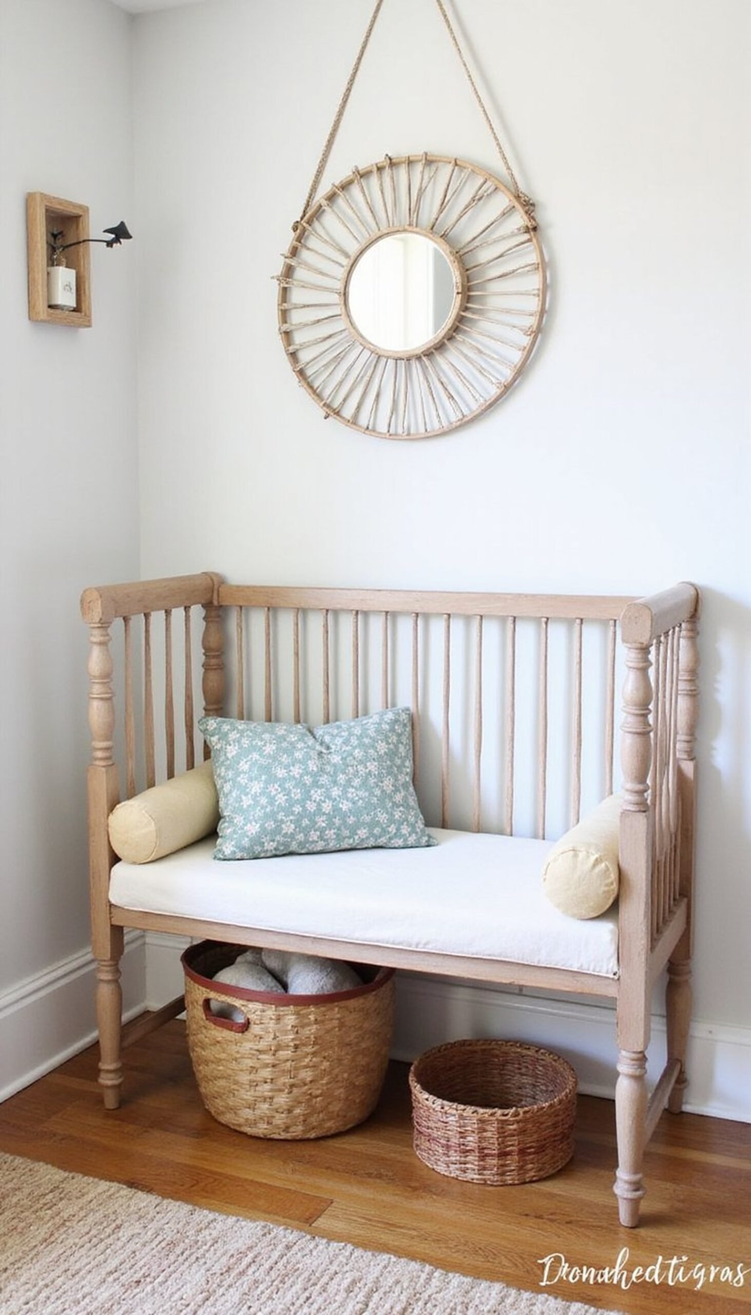 Convert a wooden crib into a cozy bench