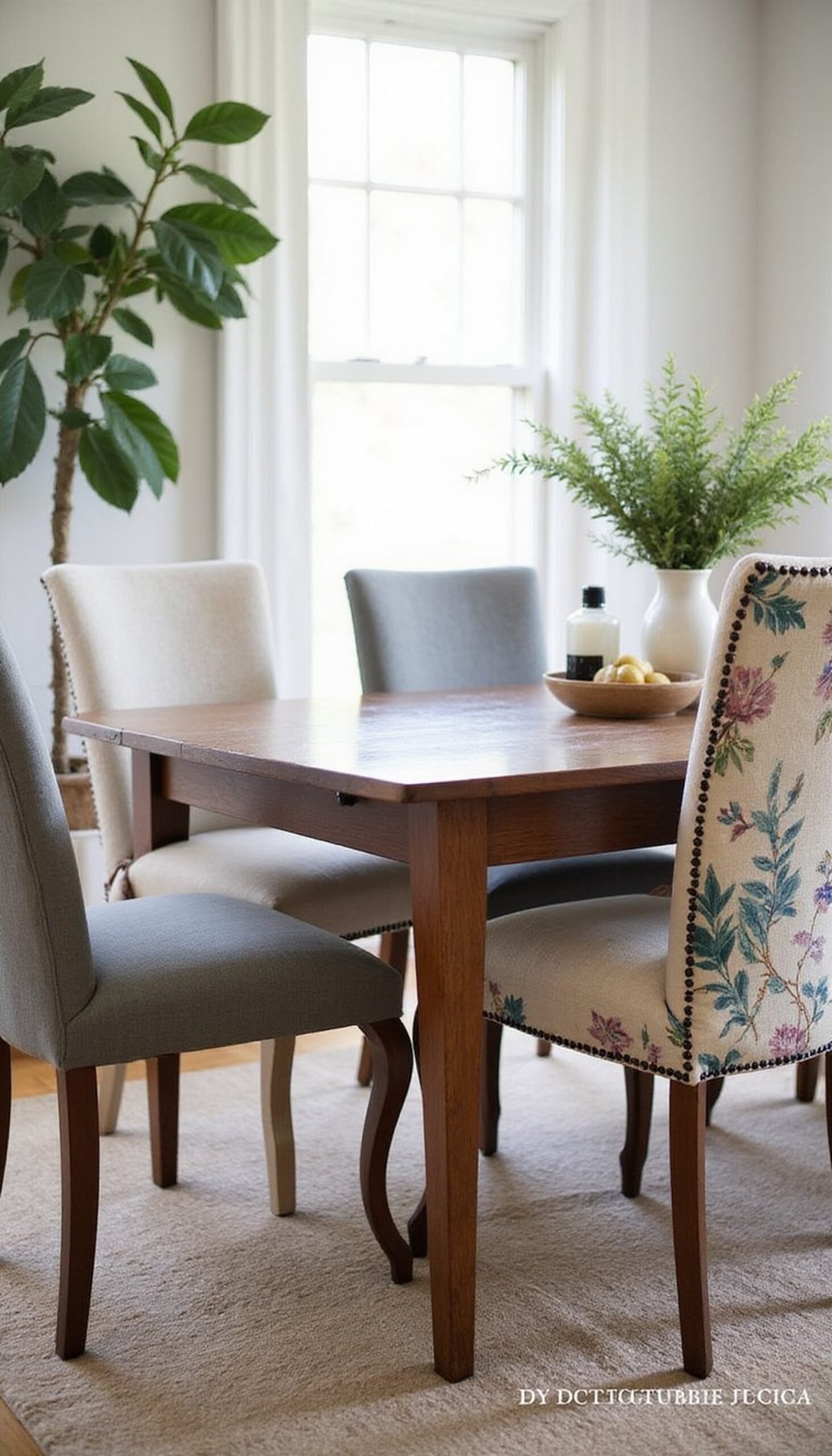 Reupholstering dining chairs with thrifted fabric