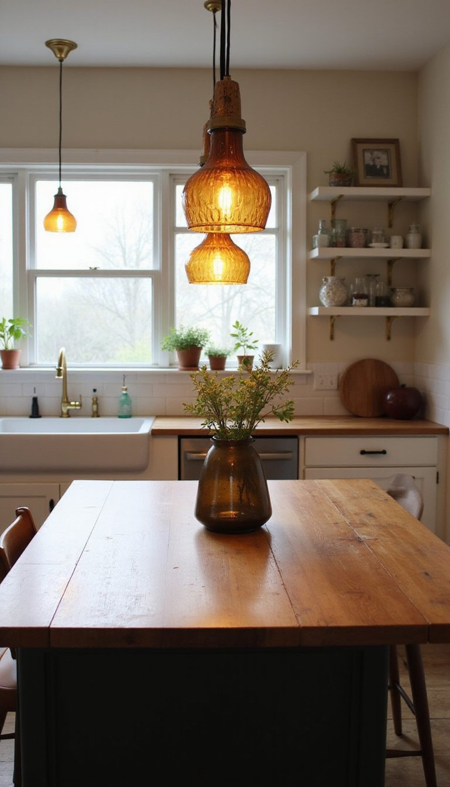 Thrifted glassware turned pendant lights