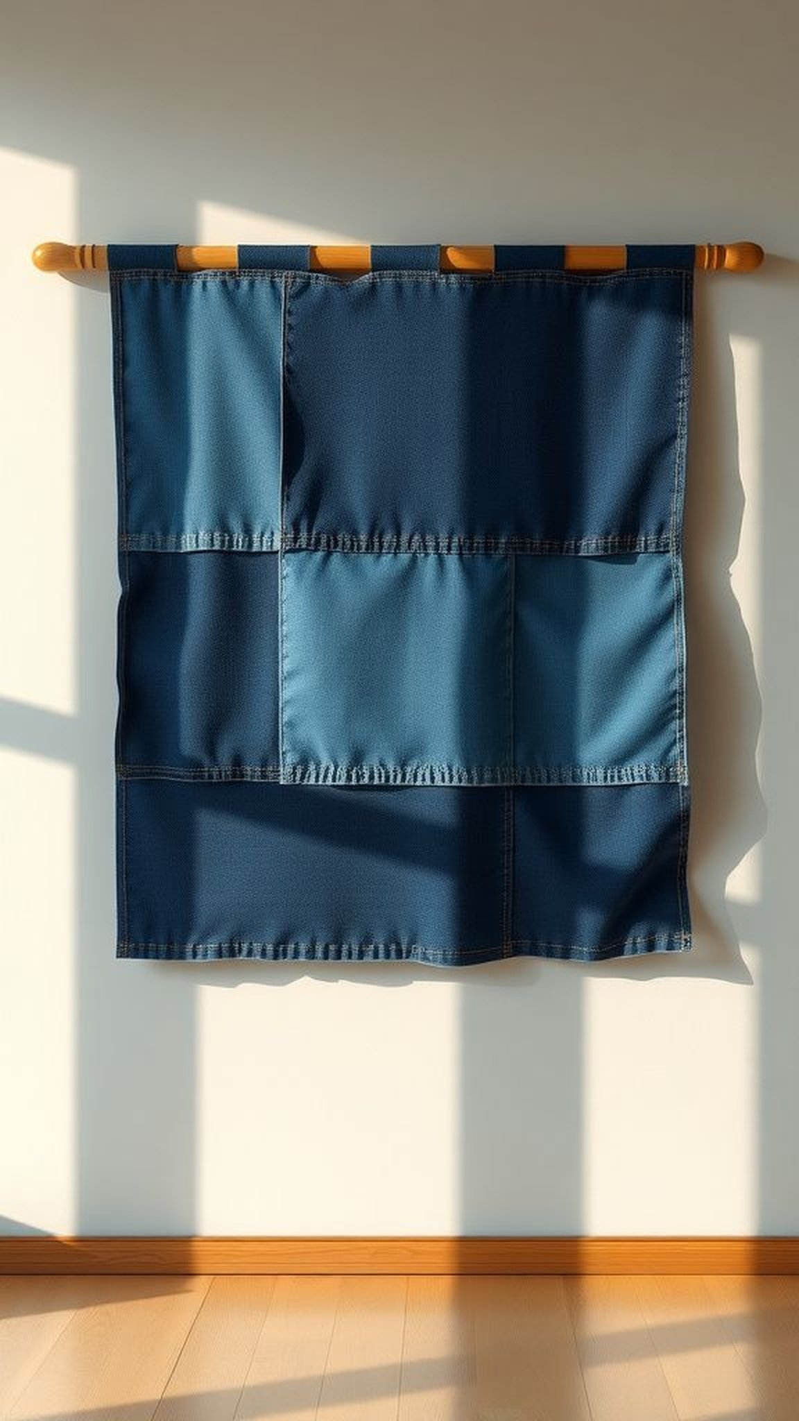 Layered denim wall tapestry with tactile texture